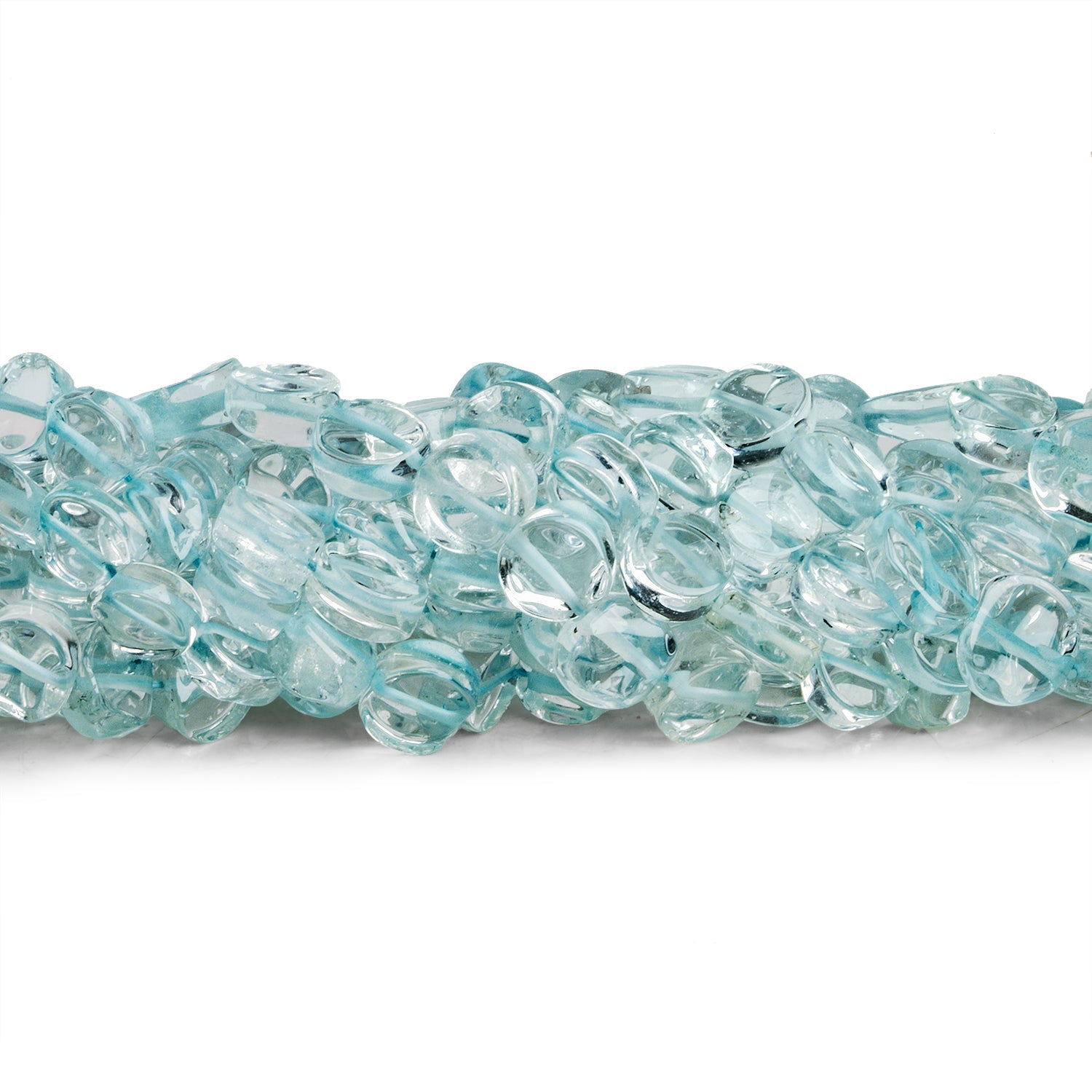5 - 7mm Aquamarine Plain Coins 14 inch 55 beads - The Bead Traders