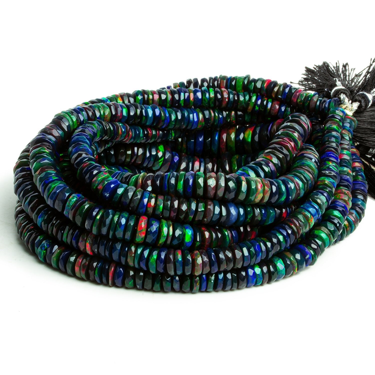 5-9mm Black Ethiopian Opal Faceted Heishis 16 inch 200 beads - The Bead Traders