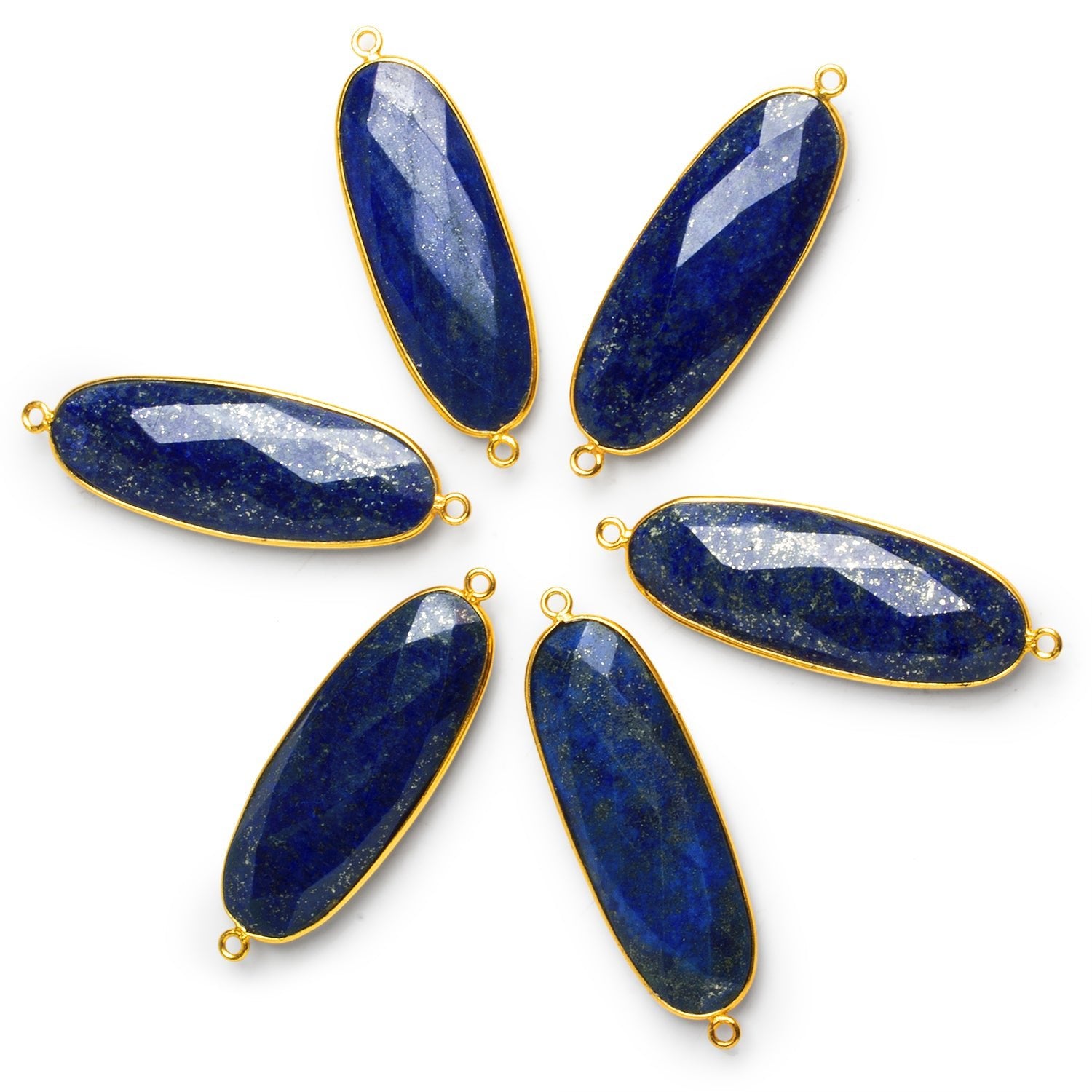 53x18mm Vermeil Bezeled Lapis Lazuli Oval Connector 1 Bead - The Bead Traders