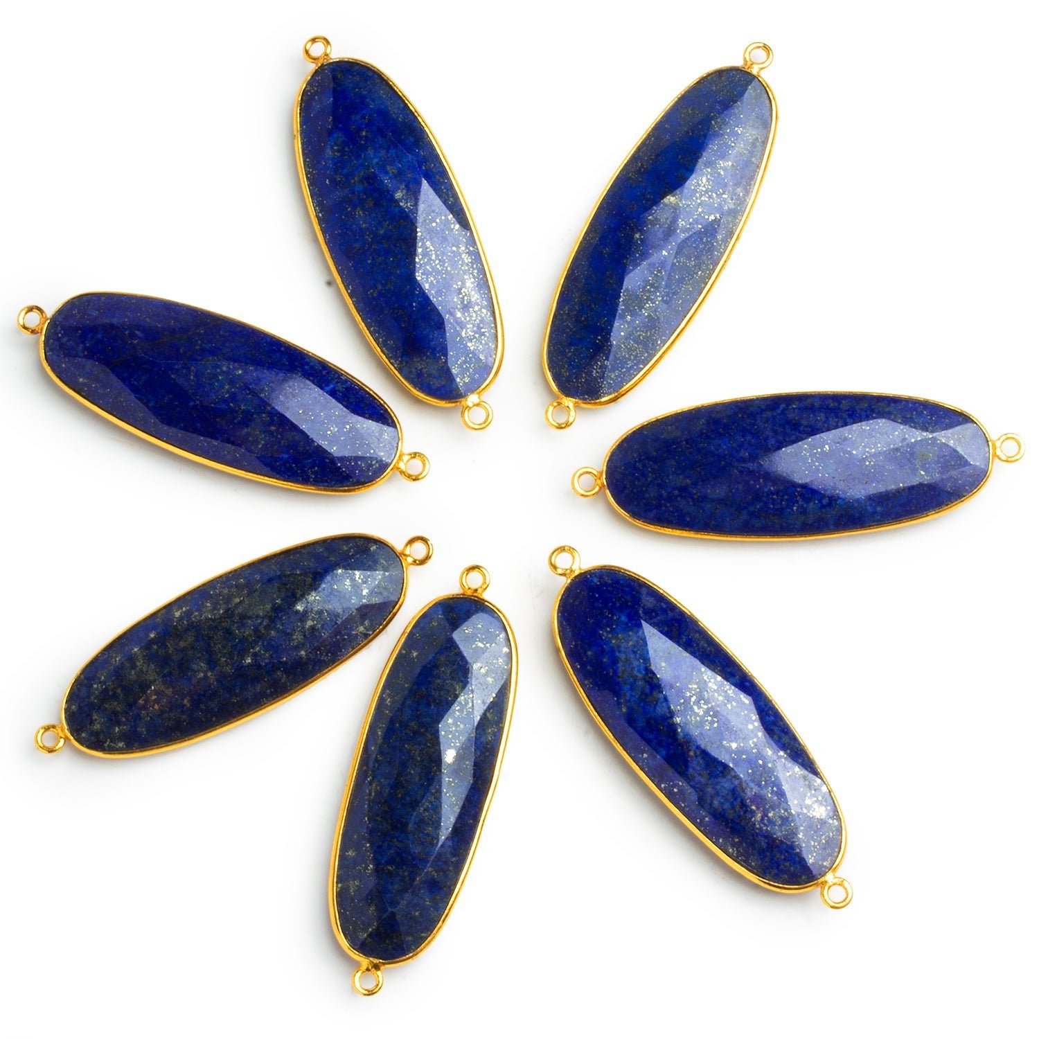 54x18mm Vermeil Bezeled Lapis Lazuli Oval Connector 1 Bead - The Bead Traders