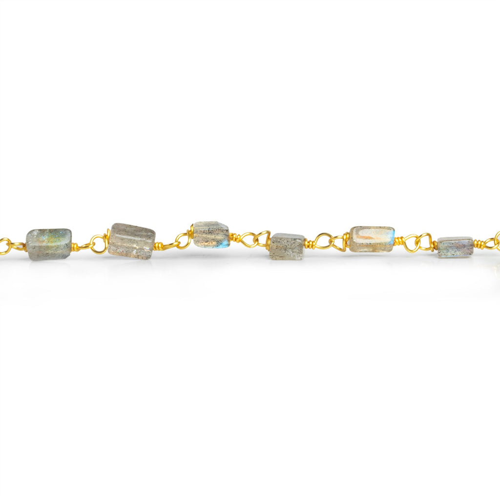 5.5x4mm Labradorite Plain Rectangle Gold Chain 28 beads - The Bead Traders
