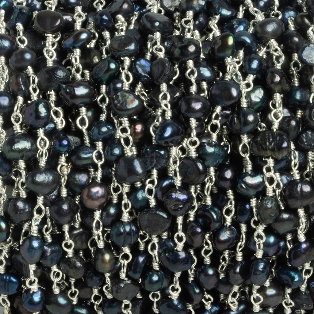 5.5x4mm Peacock Baroque Pearl Silver Chain 28 beads - The Bead Traders