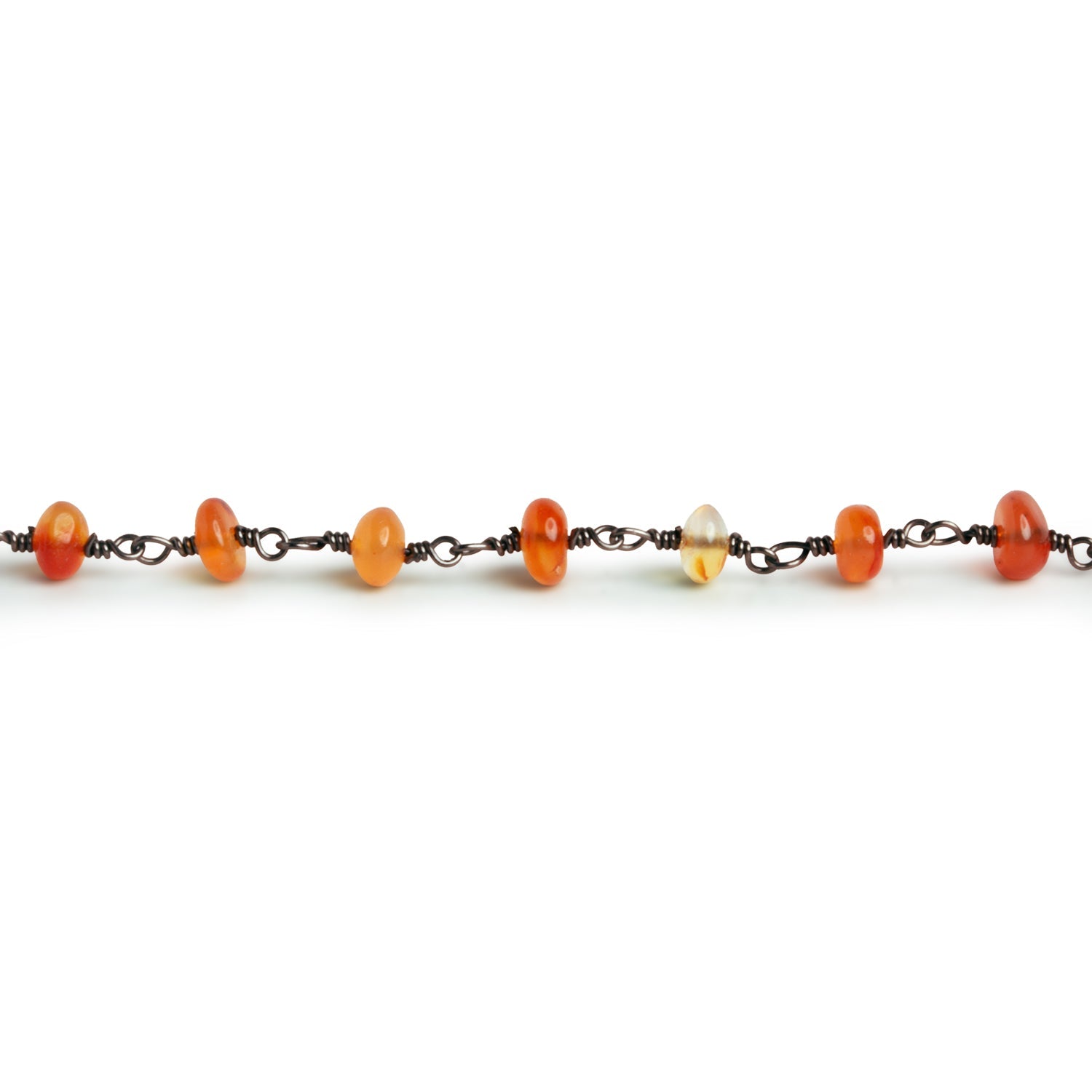 5mm Carnelian Rondelle Black Gold Chain 34 beads - The Bead Traders