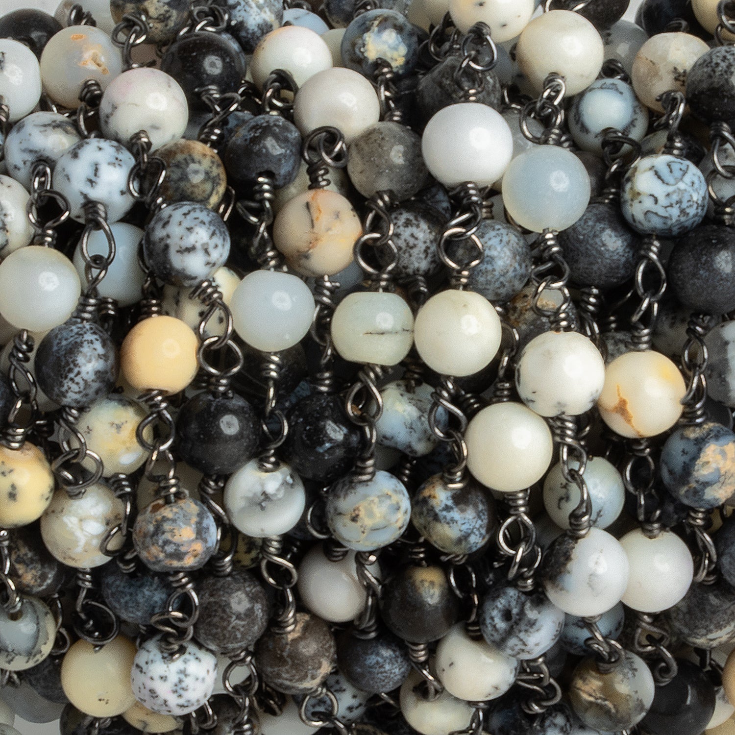 5mm Dendritic Opal Round Black Gold Chain 26 beads - The Bead Traders