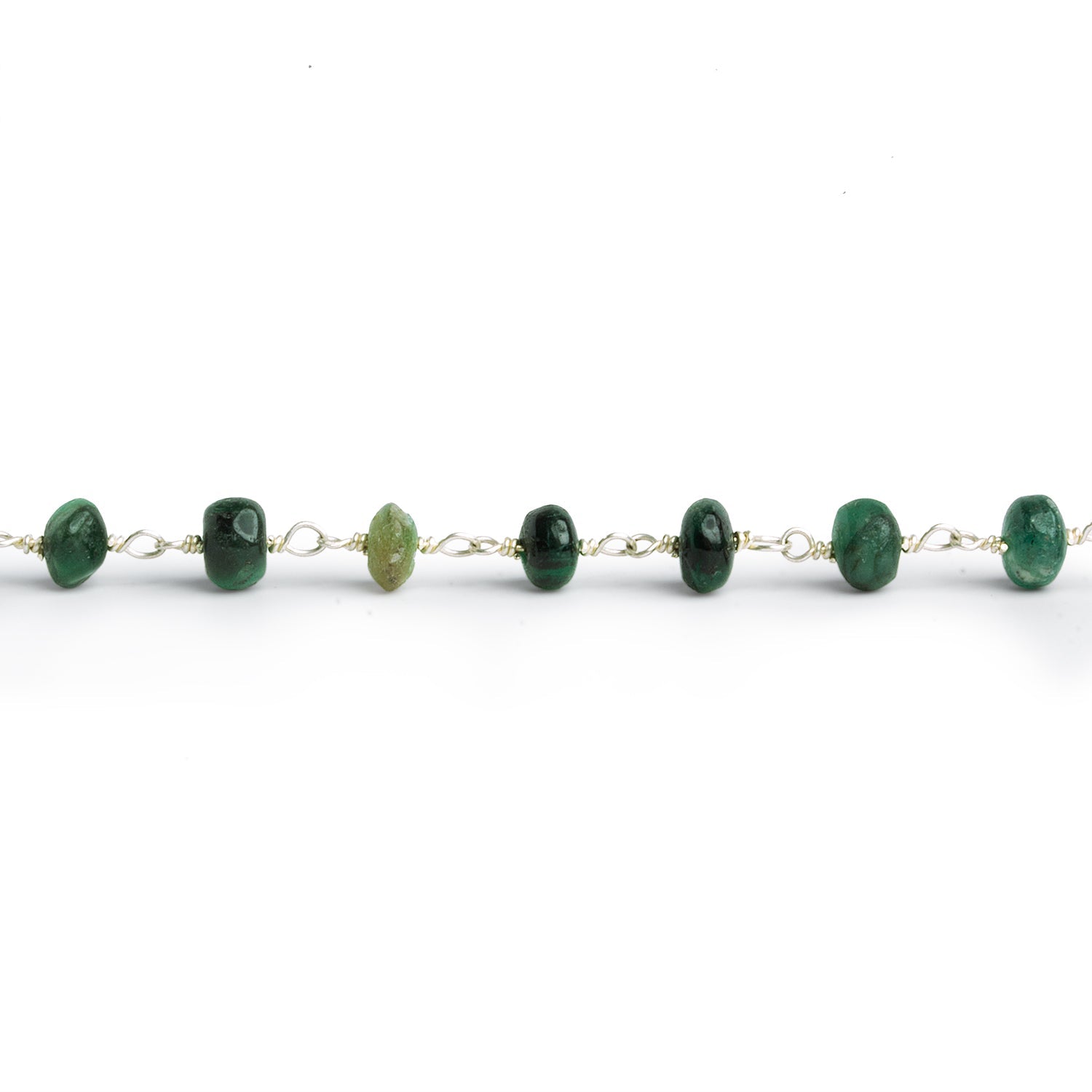 5mm Emerald Rondelle Silver Chain 36 Beads - The Bead Traders