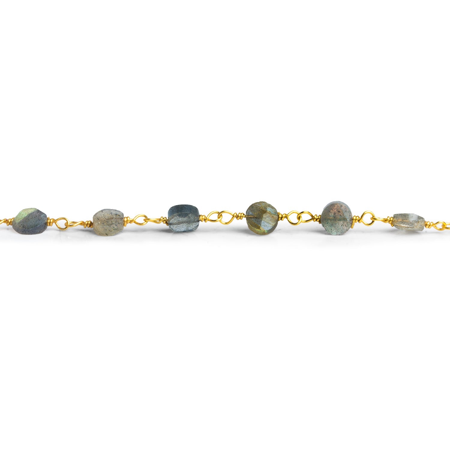 5mm Labradorite Coin Gold Chain 26 beads - The Bead Traders