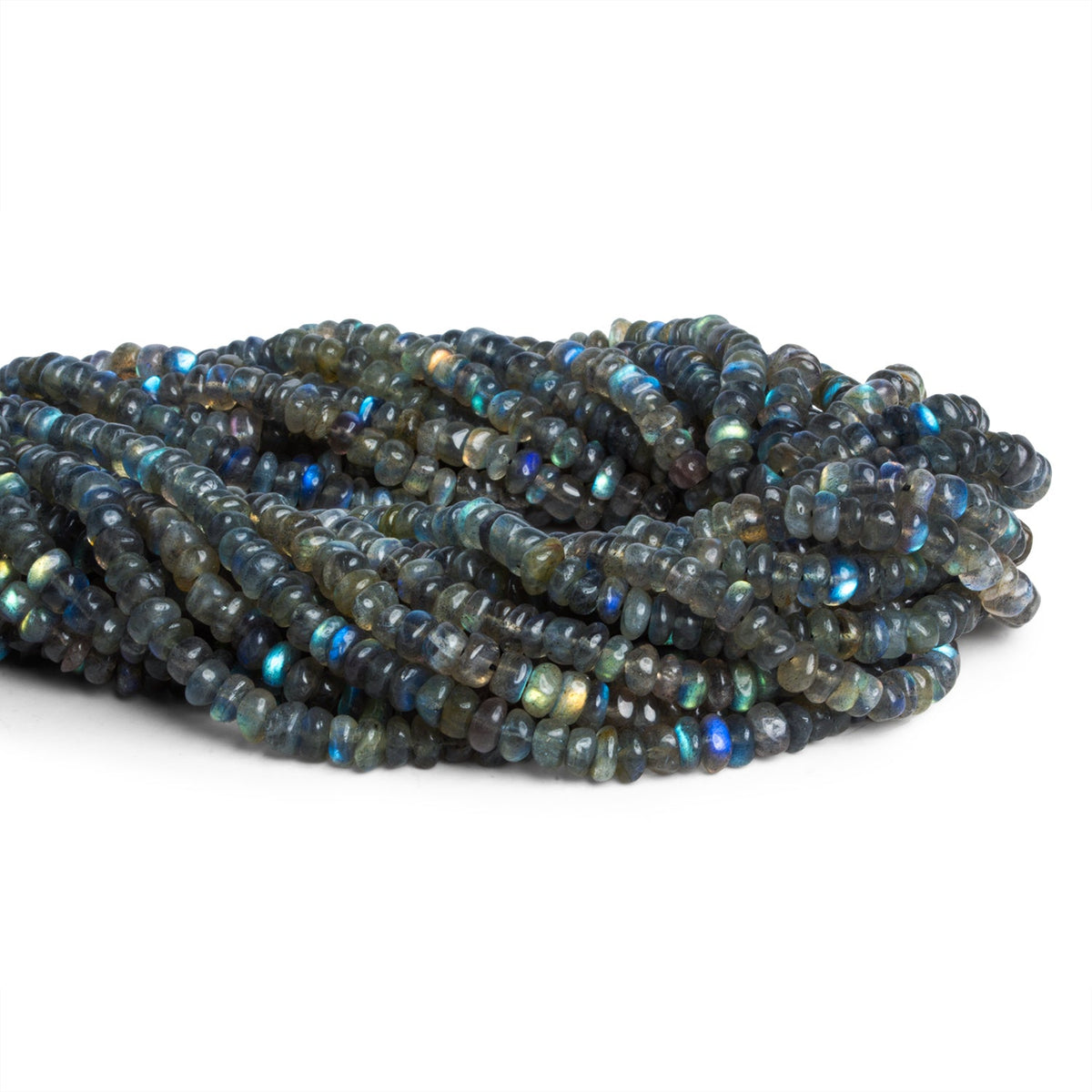 5mm Labradorite Handcut Plain Rondelles 12 inch 110 beads - The Bead Traders