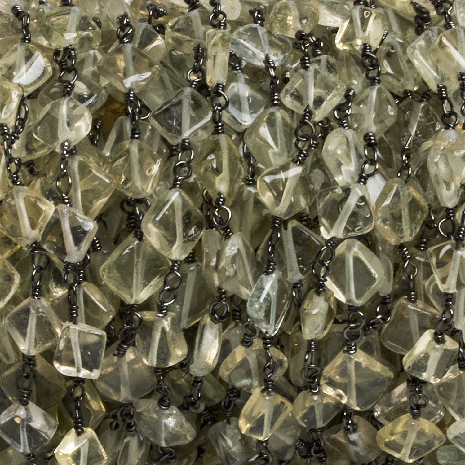 5mm Lemon Quartz Squares Black Gold Chain 27 beads - The Bead Traders