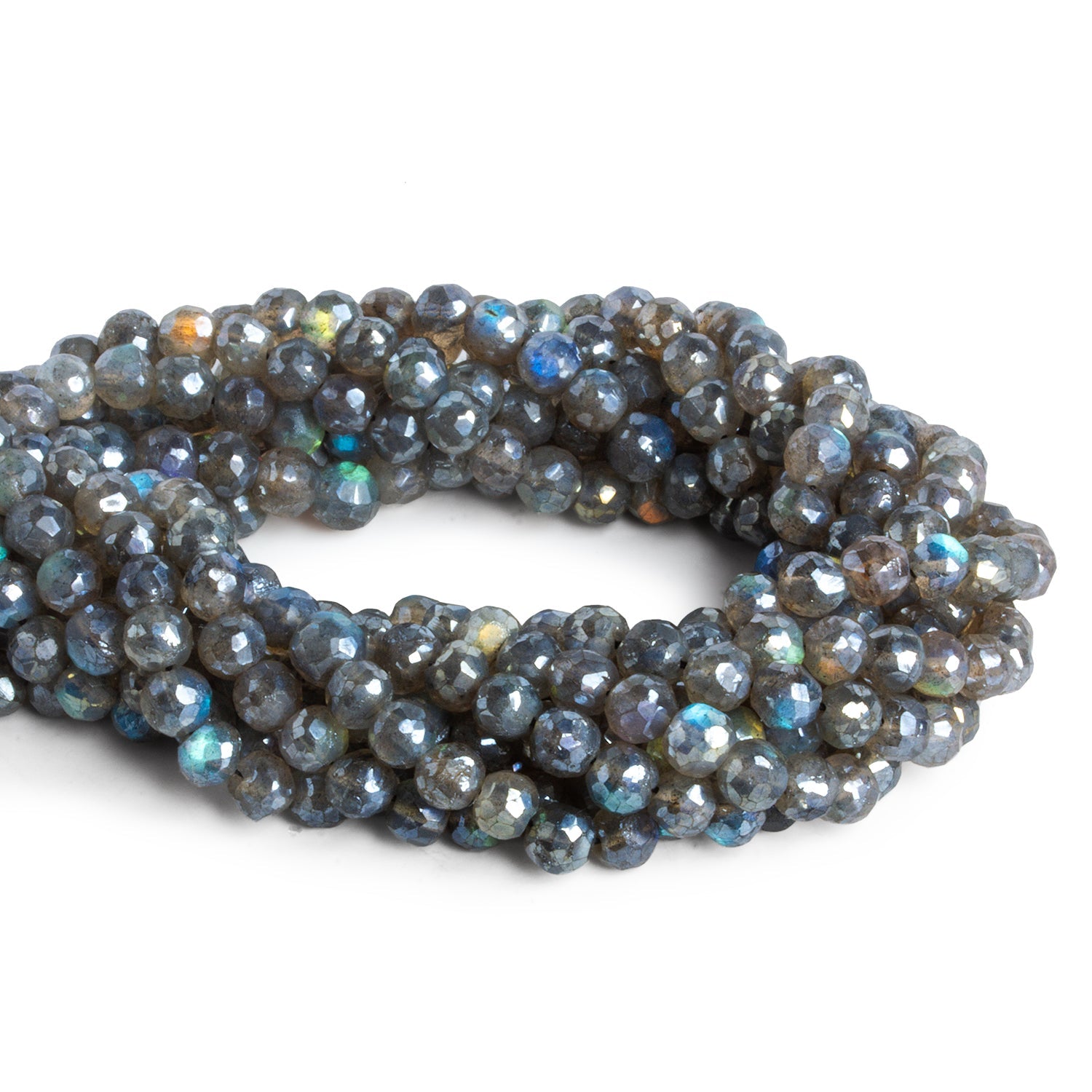 5mm Mystic Labradorite Faceted Rounds 12 inch 67 beads - The Bead Traders