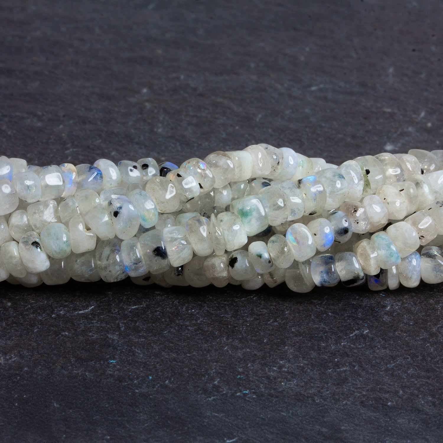 5mm Rainbow Moonstone Plain Rondelles 15 inch 110 beads - The Bead Traders
