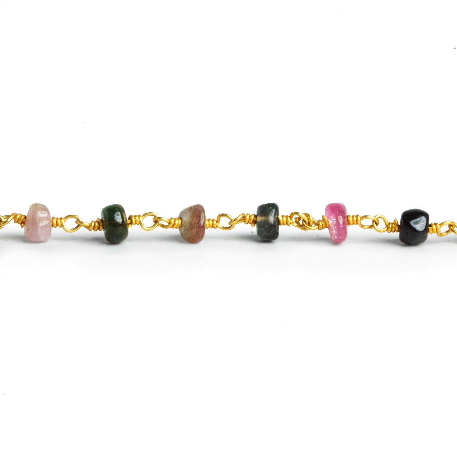5mm Tourmaline Rondelle Gold Chain 36 beads - The Bead Traders