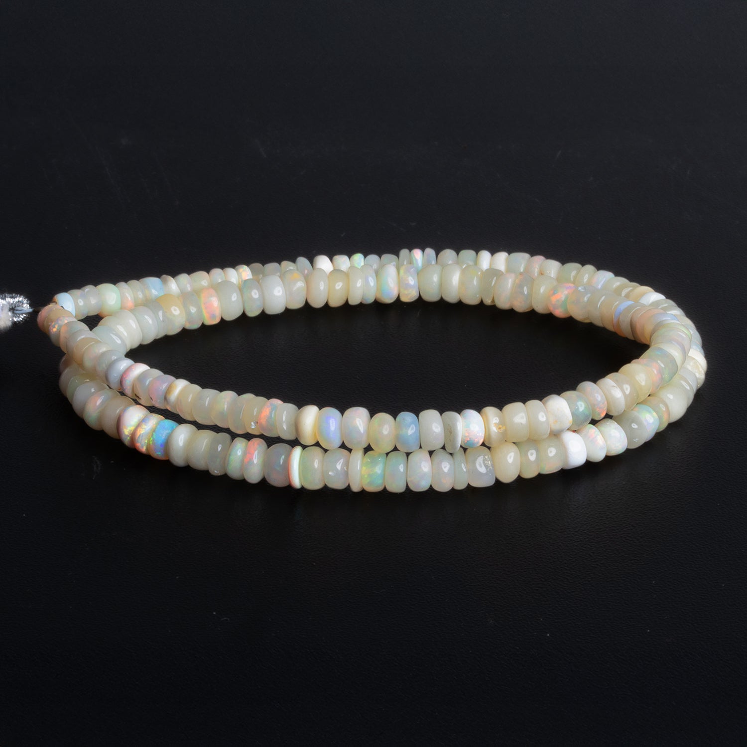 5mm White Ethiopian Opal Plain Rondelles 16 inch 145 beads - The Bead Traders