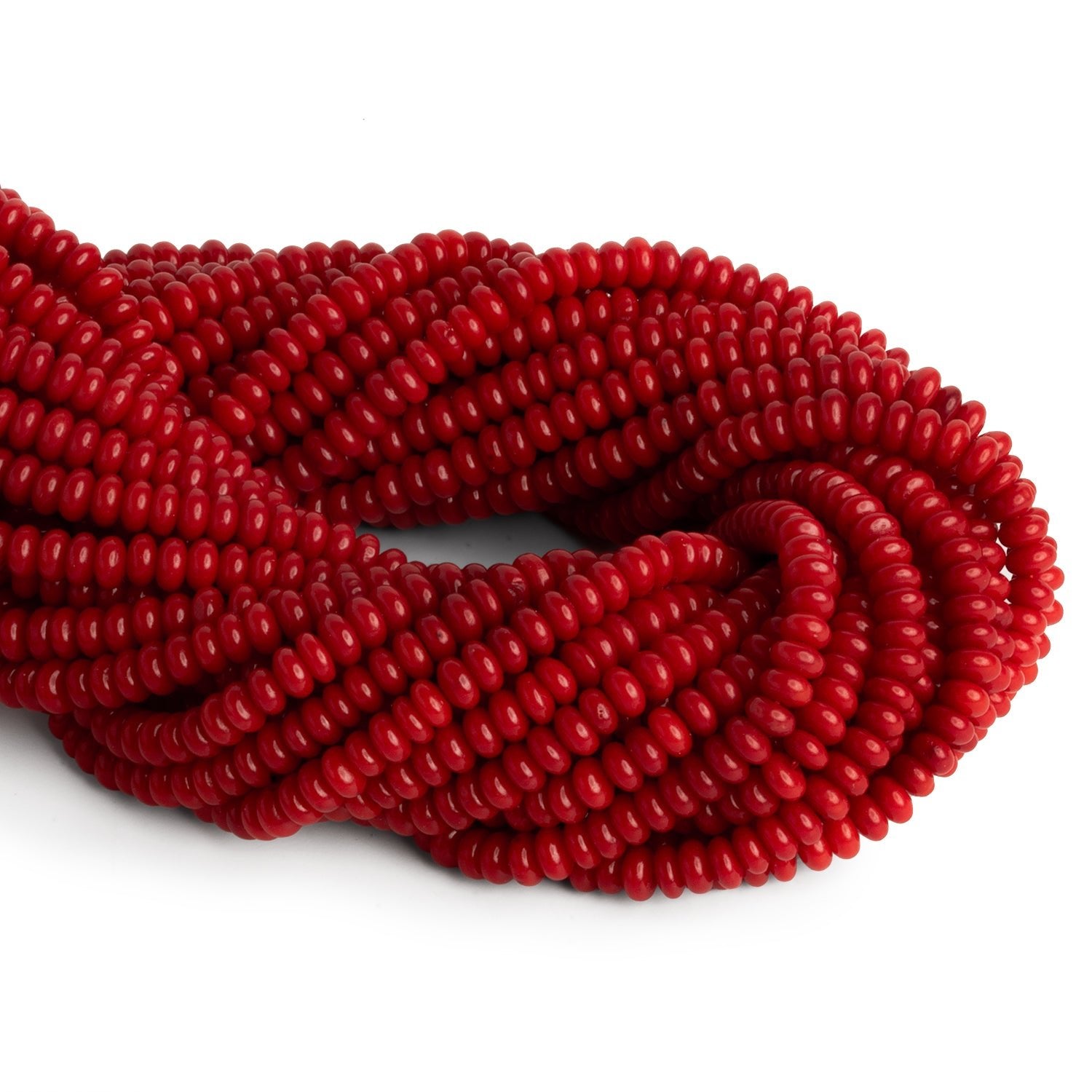 5x3mm Red Coral Rondelles 15 inch 140 beads - The Bead Traders