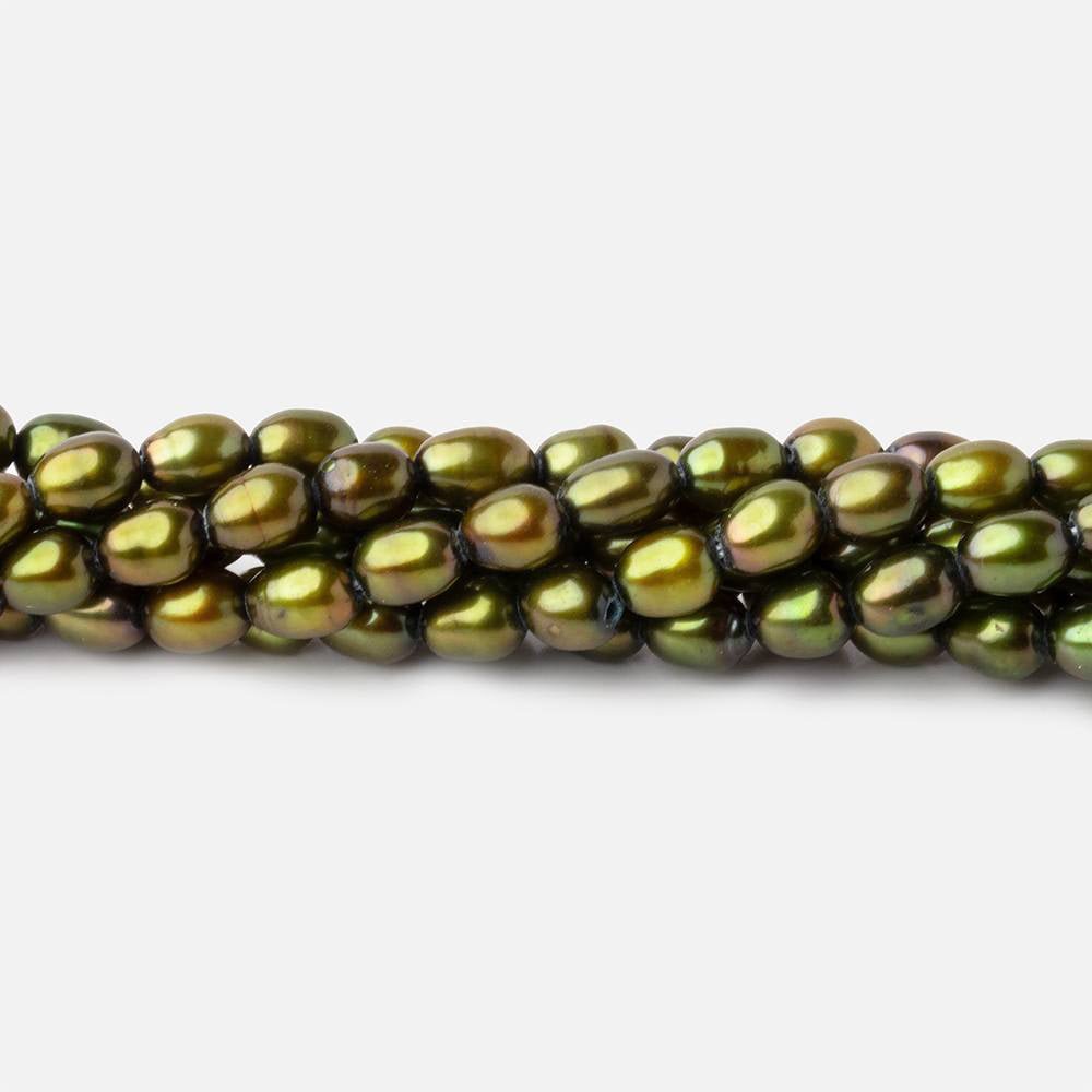 5x4mm Avocado Green Oval Pearl 15 inch 81 beads - The Bead Traders