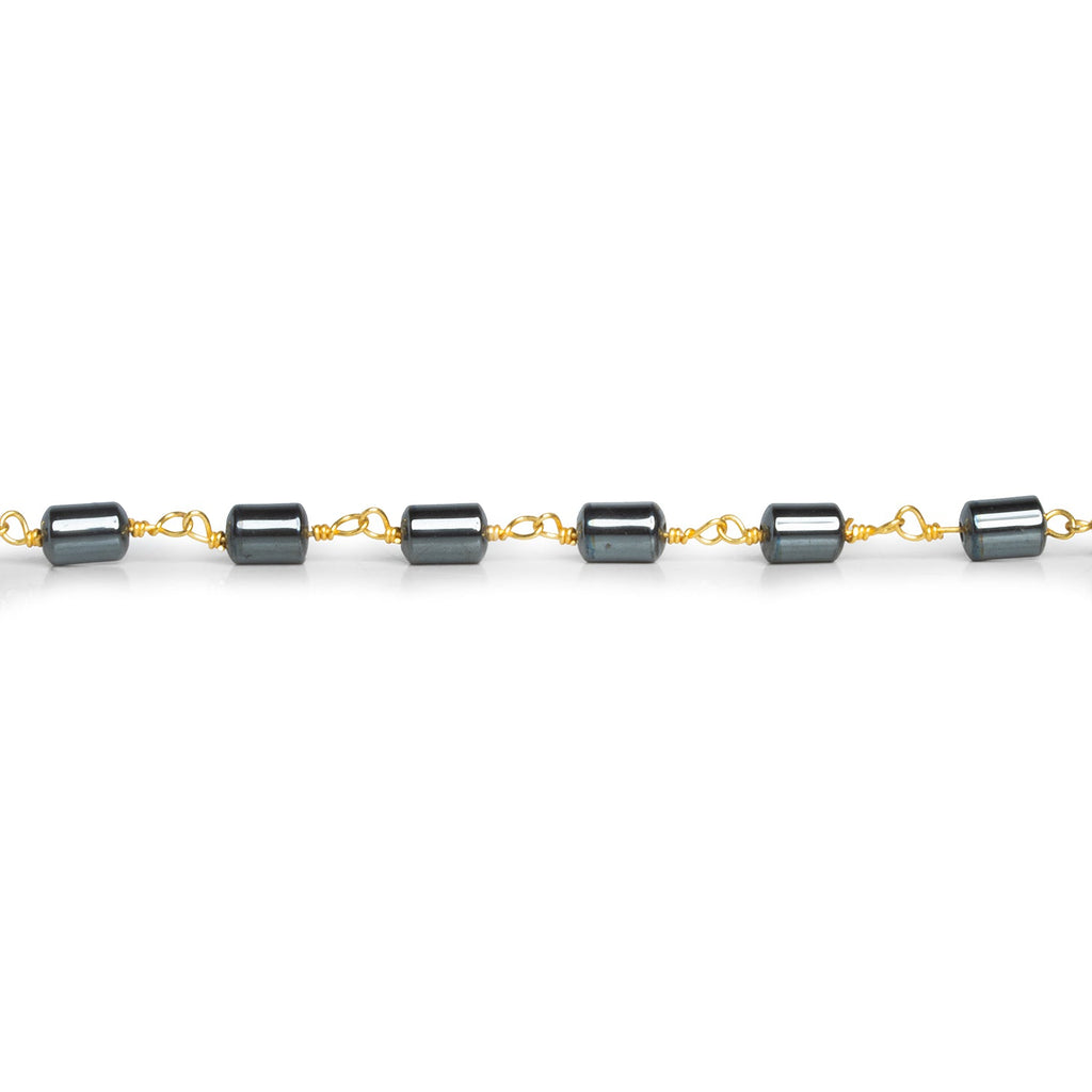 5x4mm Hematite Plain Tube Gold Chain 28 beads - The Bead Traders