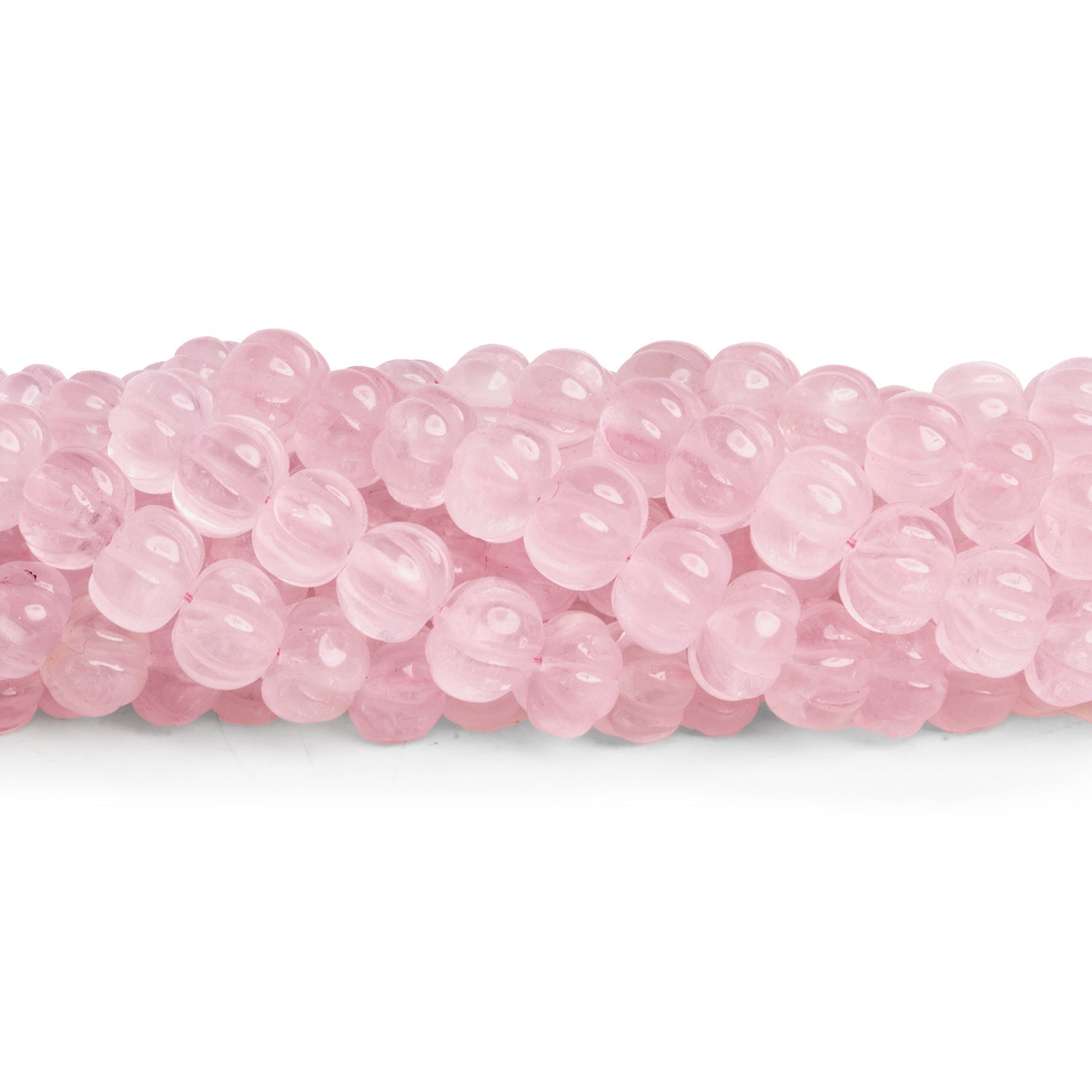 6 - 10mm Rose Quartz Carved Melons 18 inch 80 beads - The Bead Traders