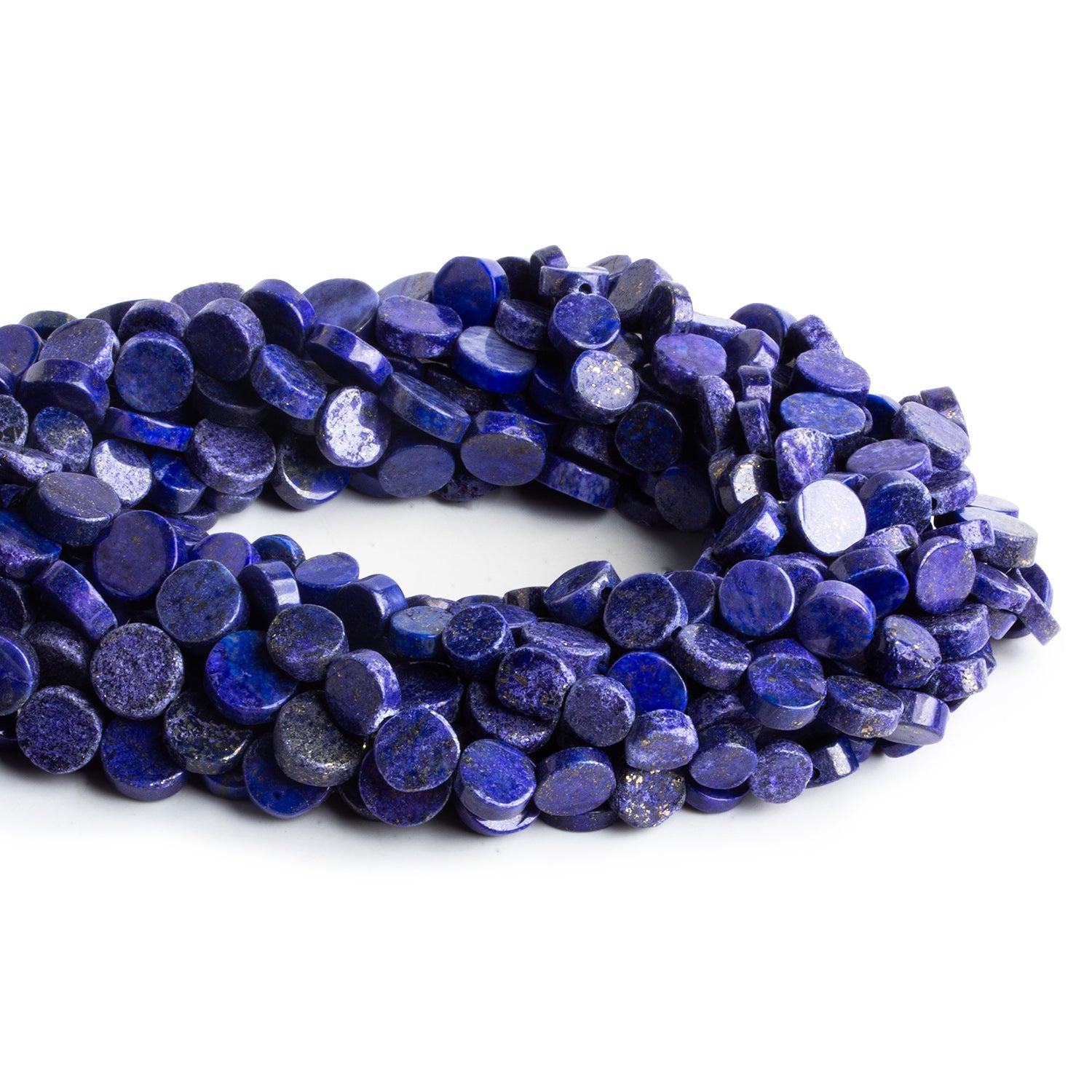 6 - 11mm Lapis Lazuli Handcut Coins 12 inch 35 beads - The Bead Traders