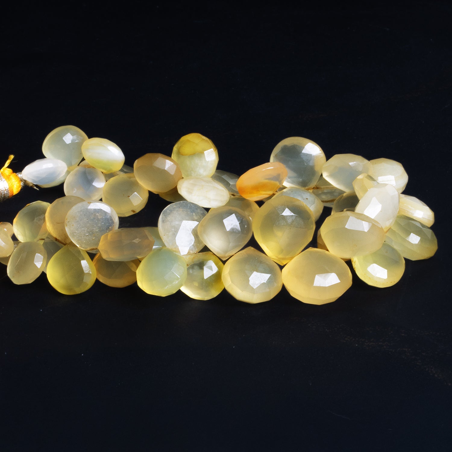6 - 13mm Lemon Chiffon Chalcedony Faceted Hearts 7 inch 43 beads - The Bead Traders