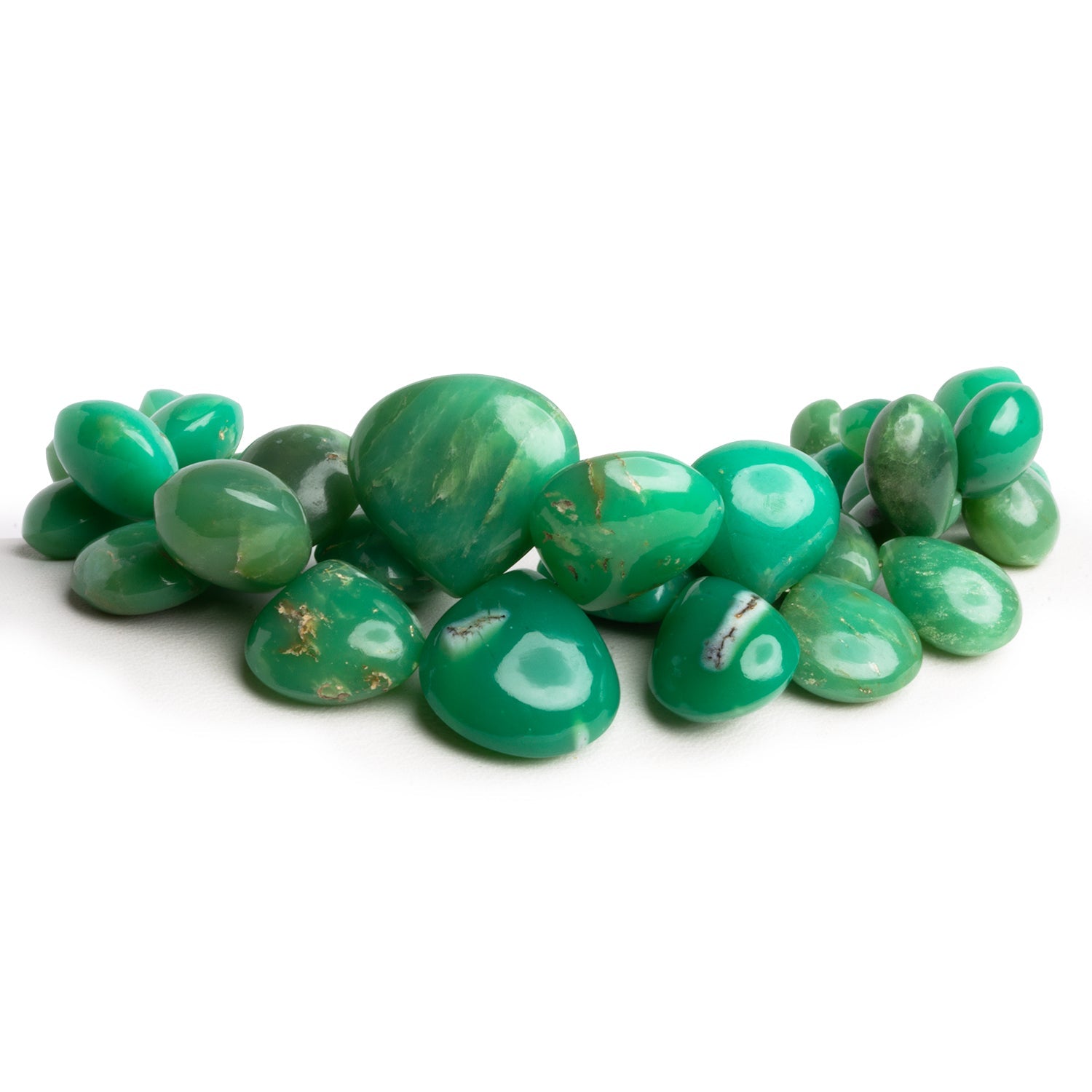 6 - 20mm Chrysoprase Hearts 8 inch 47 beads - The Bead Traders
