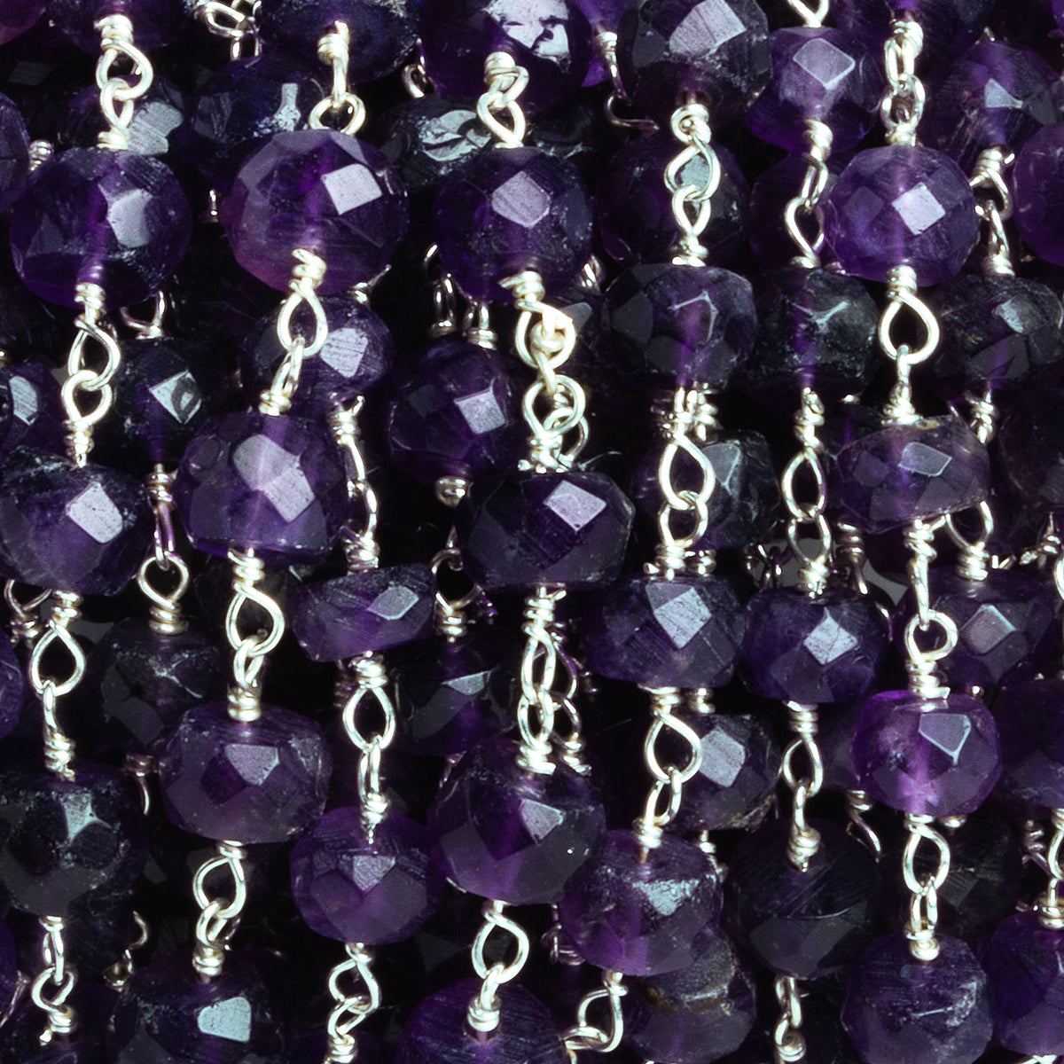 6-6.5mm Amethyst Faceted Rondelle Silver Chain 32 beads - The Bead Traders