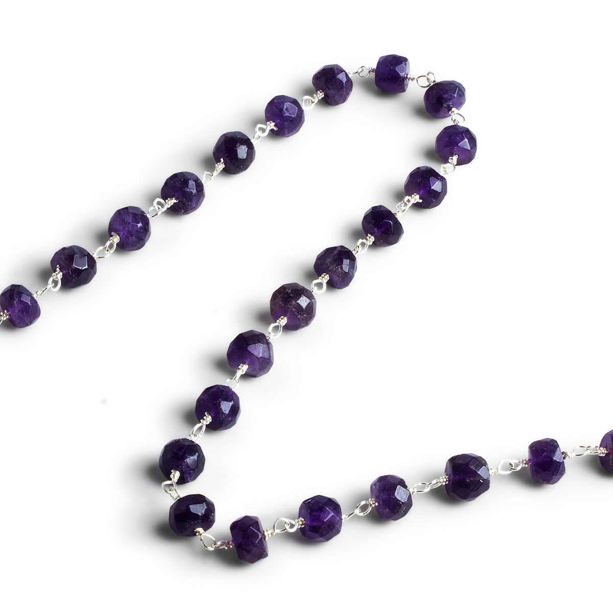 6-6.5mm Amethyst Faceted Rondelle Silver Chain 32 beads - The Bead Traders