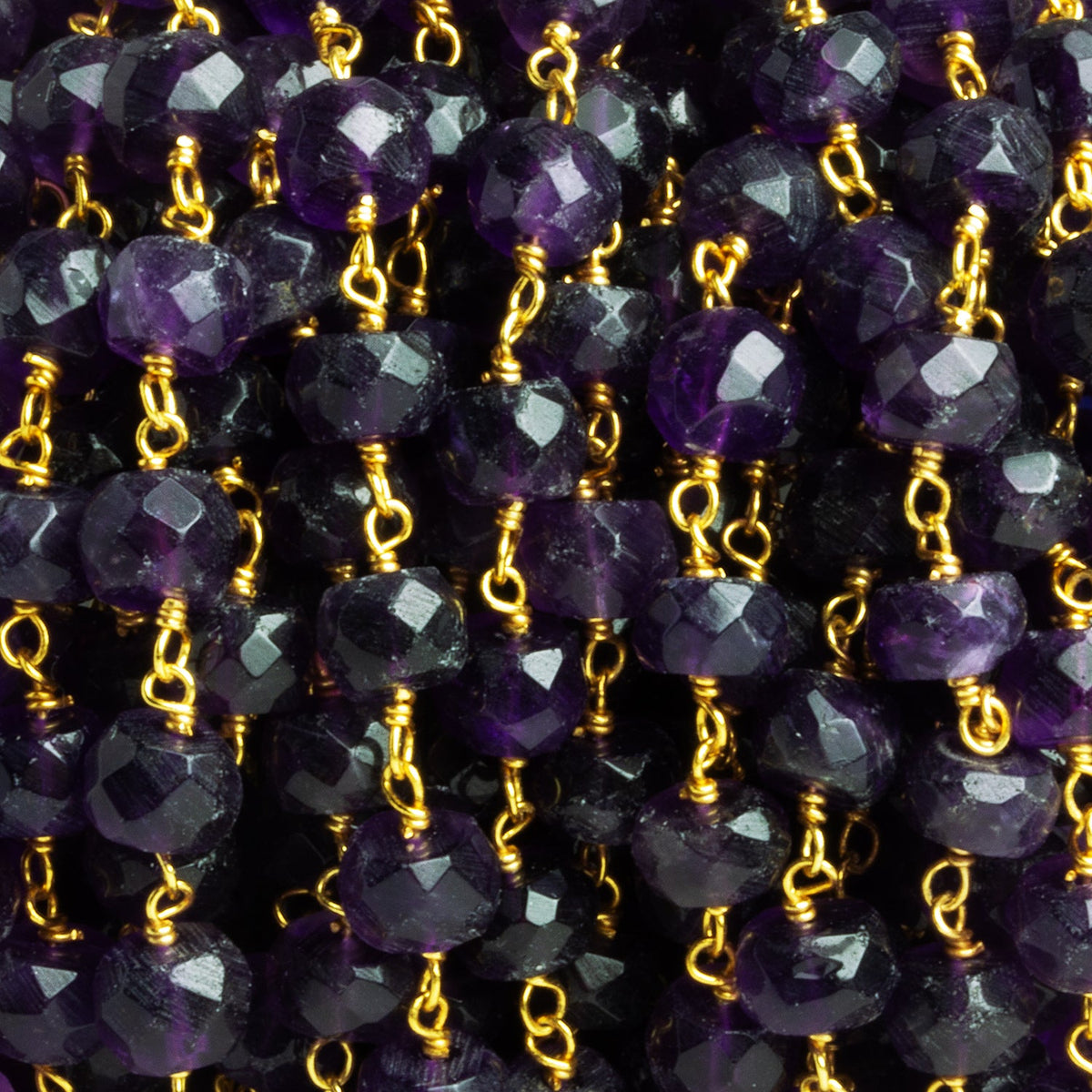 6-6.5mm Amethyst Rondelle Gold Chain 32 beads - The Bead Traders