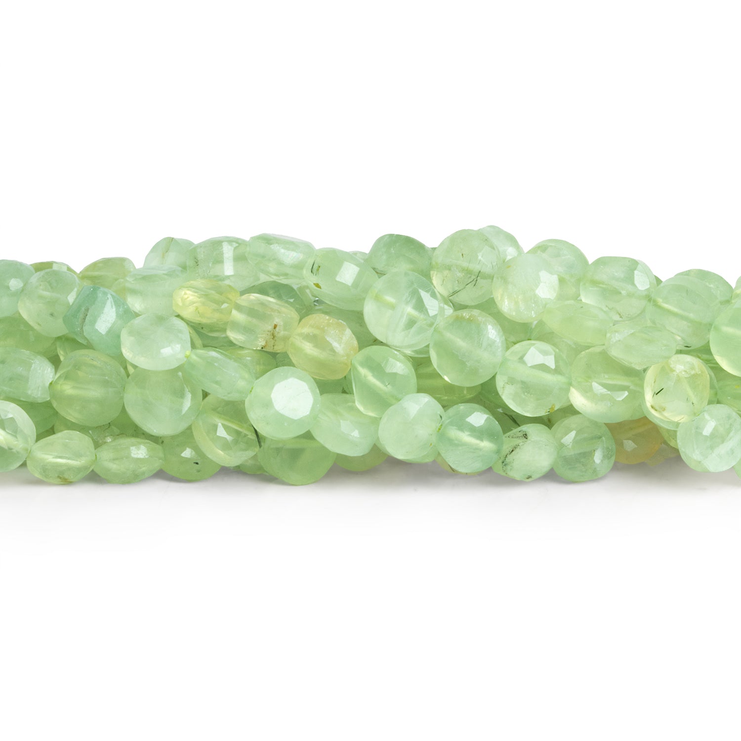 6 - 7.5mm Prehnite Faceted Coins 12 inch 51 beads - The Bead Traders