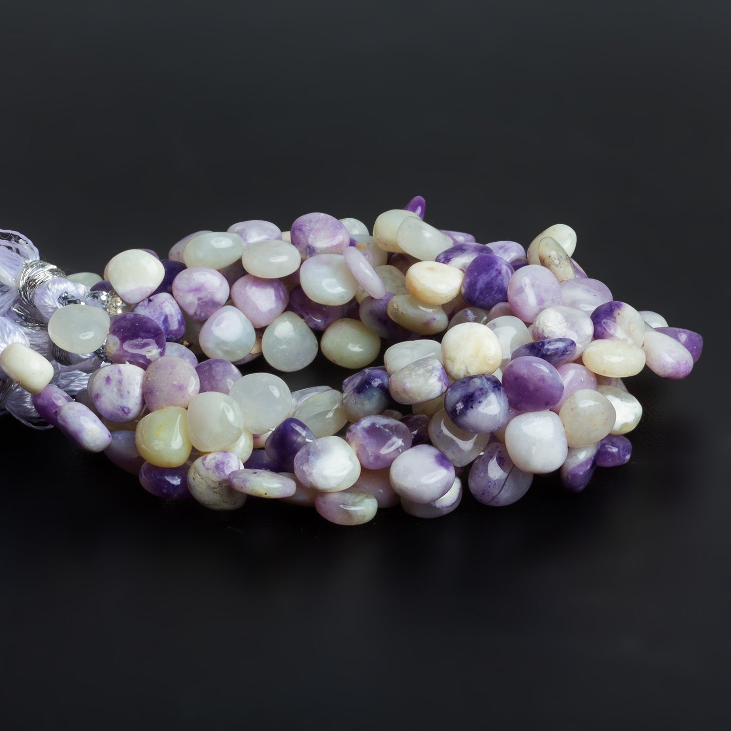 6-7mm Morado Mexican Opal Plain Hearts 6 inch 35 beads - The Bead Traders