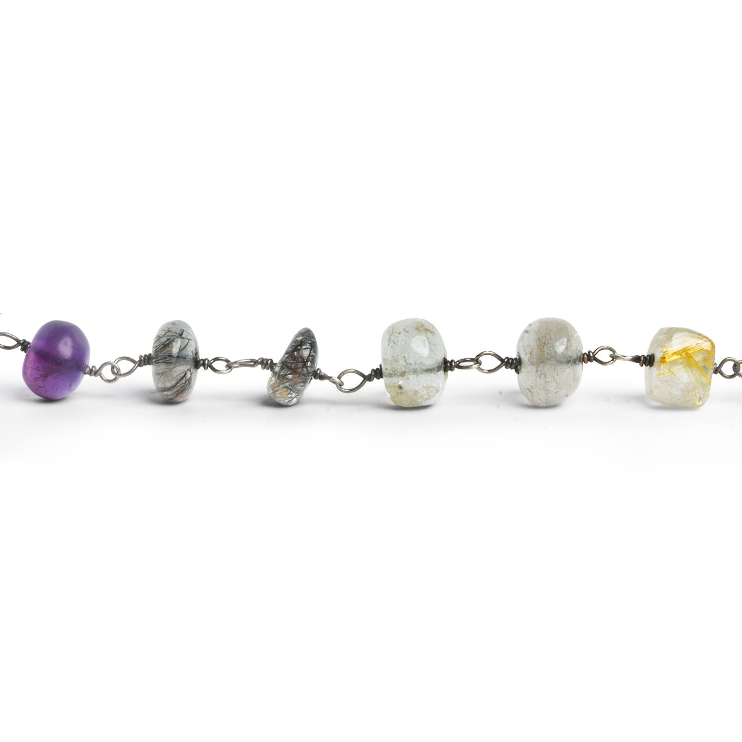 6 - 7mm Multicolor Rutilated Quartz Rondelled Black Gold Chain 29 beads - The Bead Traders