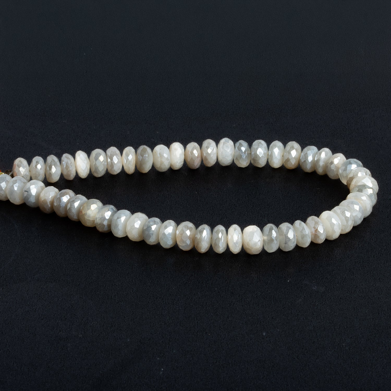 6 - 7mm Mystic Cream Moonstone Faceted Rondelles 8 inch 45 beads - The Bead Traders