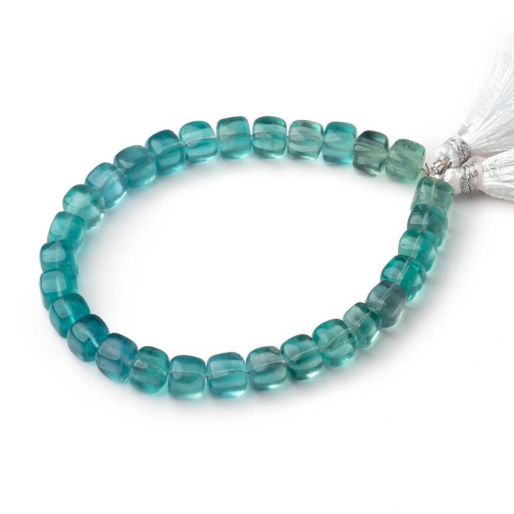 6 - 7mm Neon Teal Fluorite Plain Cubes 7.5 inch 27 beads AA Grade - The Bead Traders