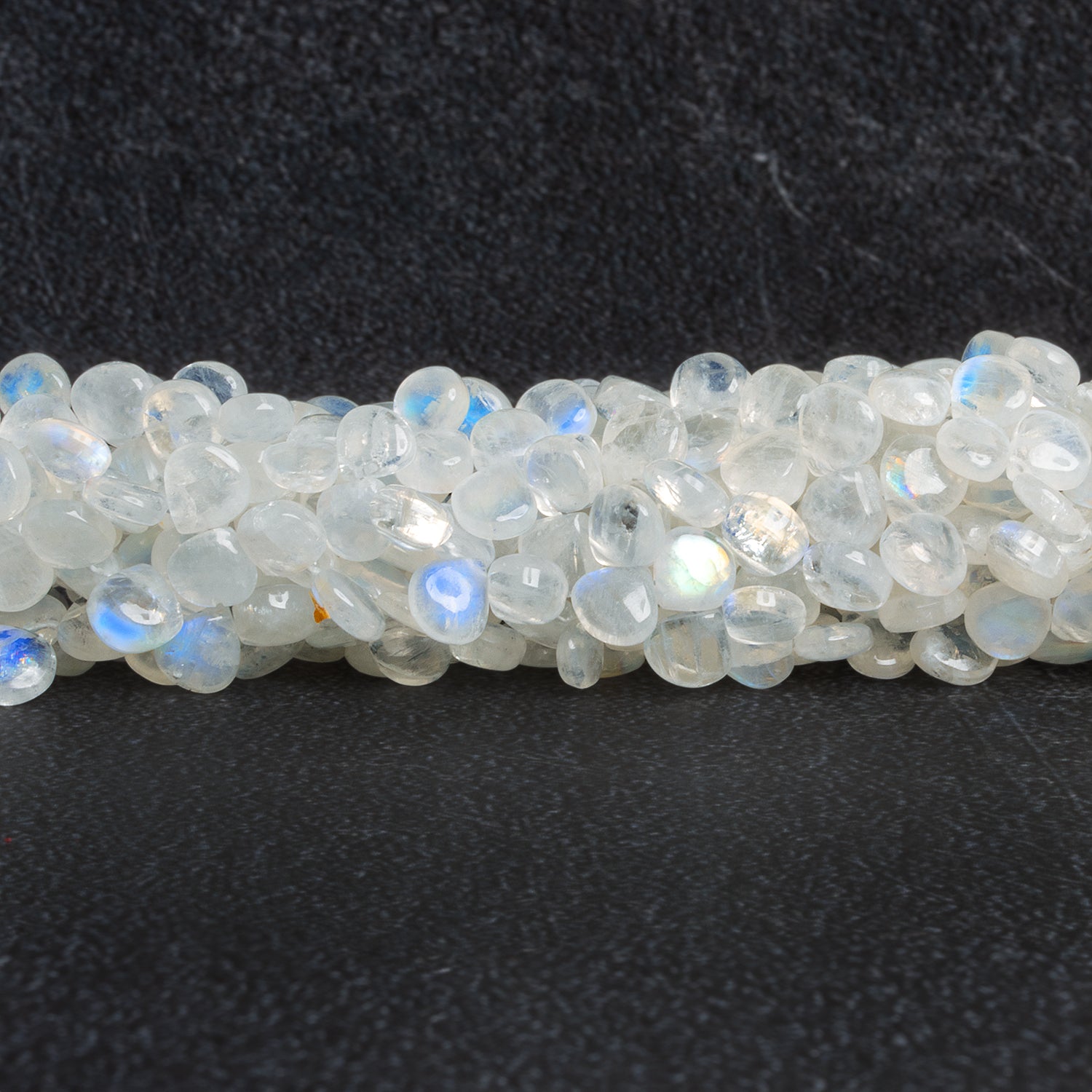 6-7mm Rainbow Moonstone Plain Hearts 8 inch 55 beads - The Bead Traders