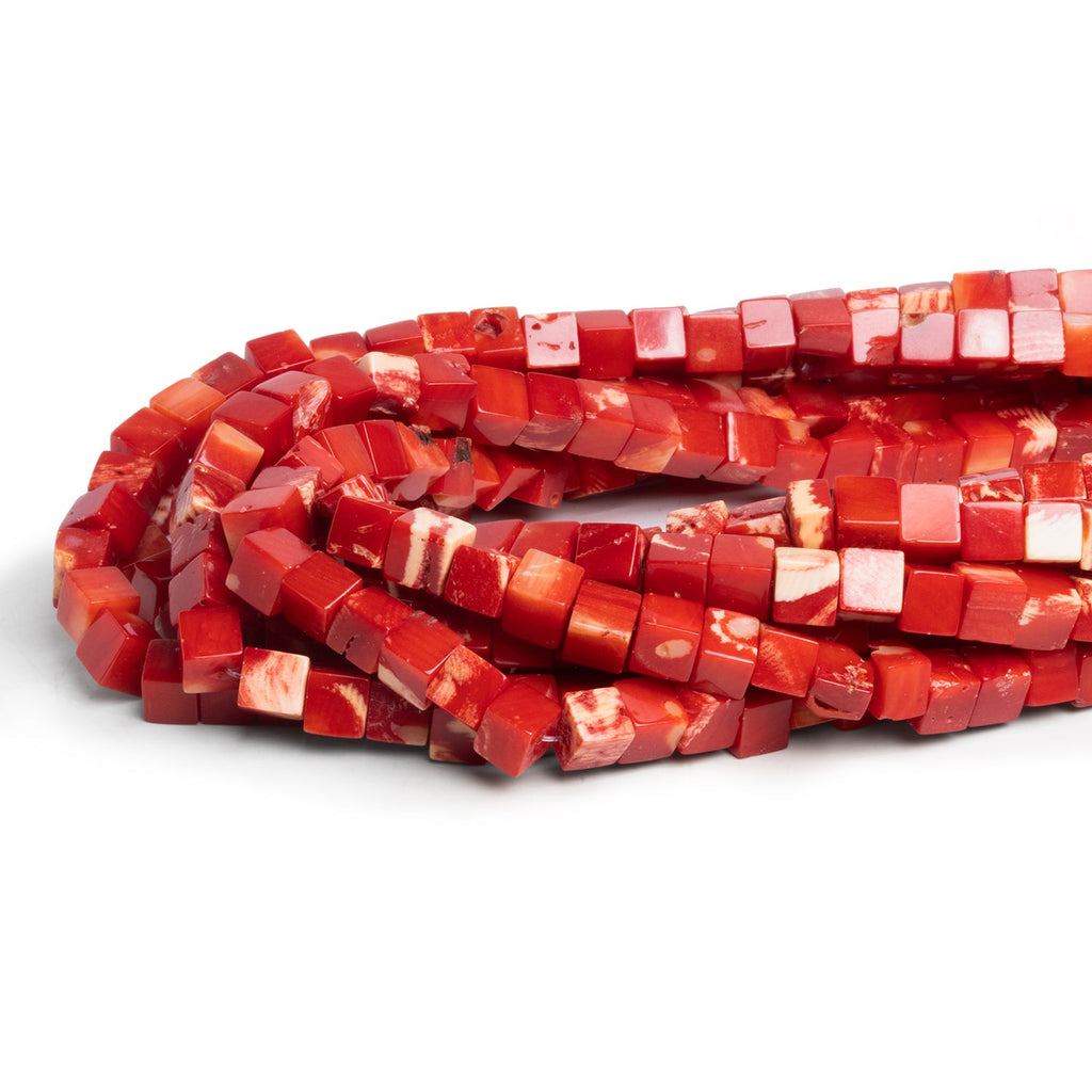 6-7mm Red Coral Cubes 17 inch 70 beads - The Bead Traders
