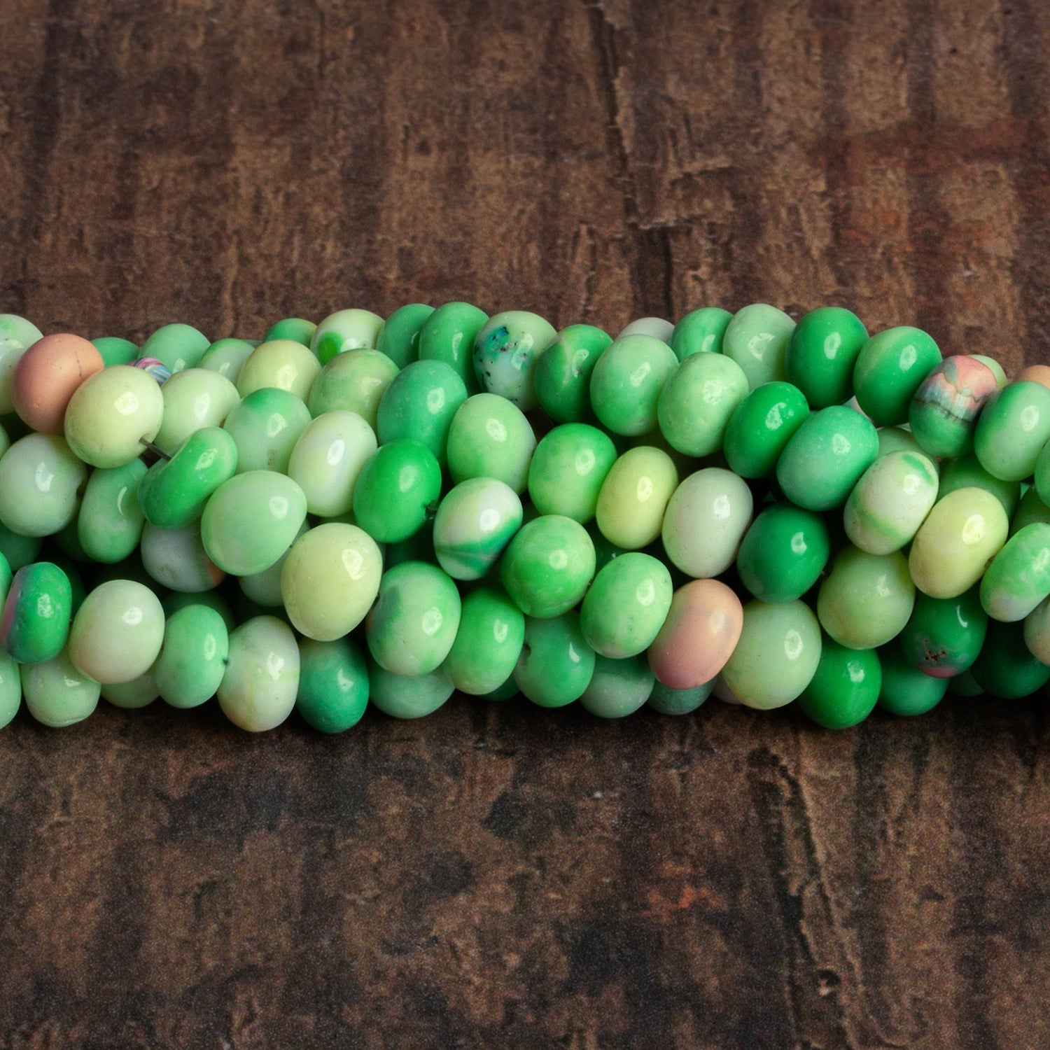 6 - 7mm Spring Green Opal Plain Rondelles 16 inch 90 beads - The Bead Traders