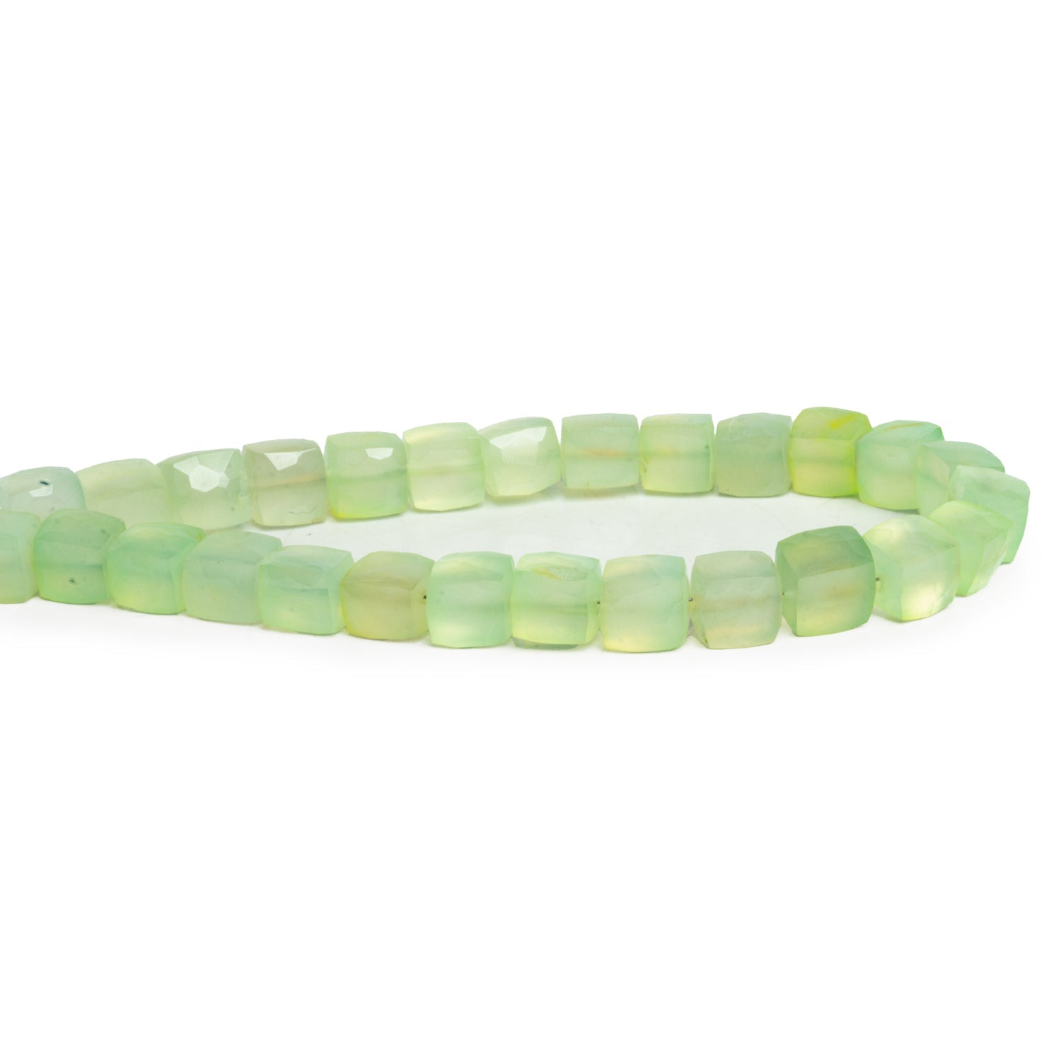6 - 8mm Chartreuse Chalcedony Faceted Cubes 7.5 inch 23 beads - The Bead Traders