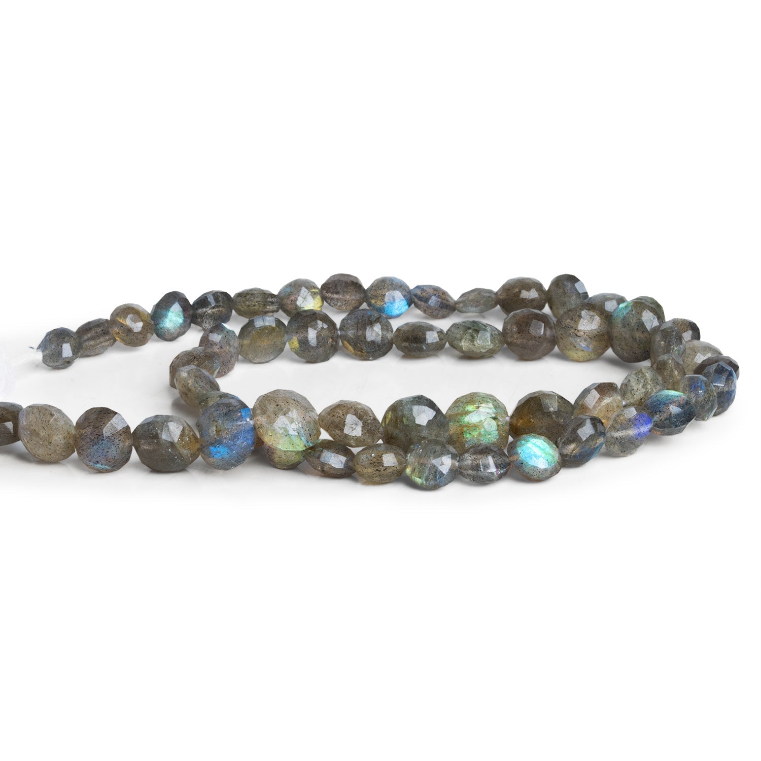 6 - 8mm Labradorite Faceted Coins 14 inch 53 beads - The Bead Traders