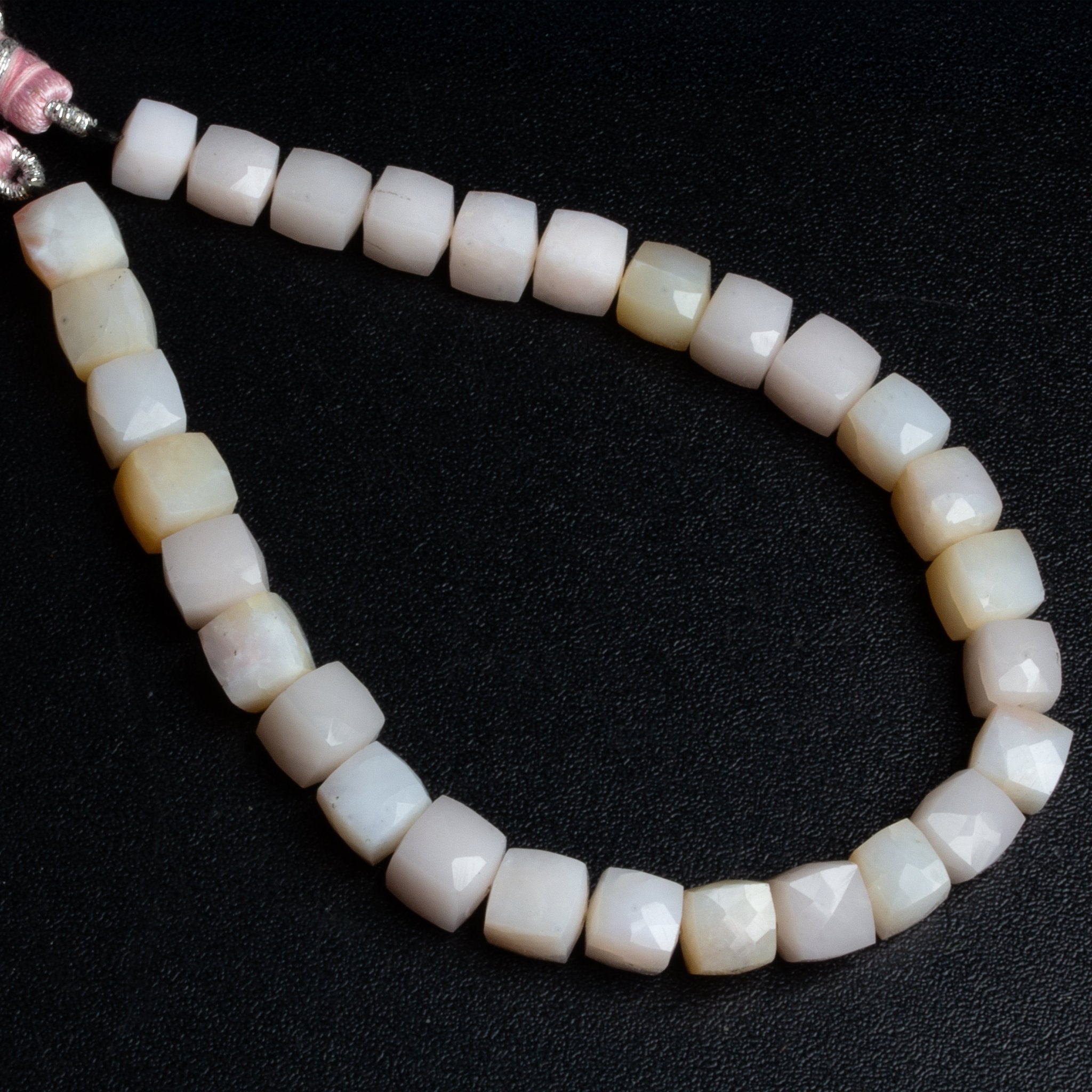 6 - 8mm Pink Peruvian Opal Faceted Cubes 8 inch 27 beads - The Bead Traders