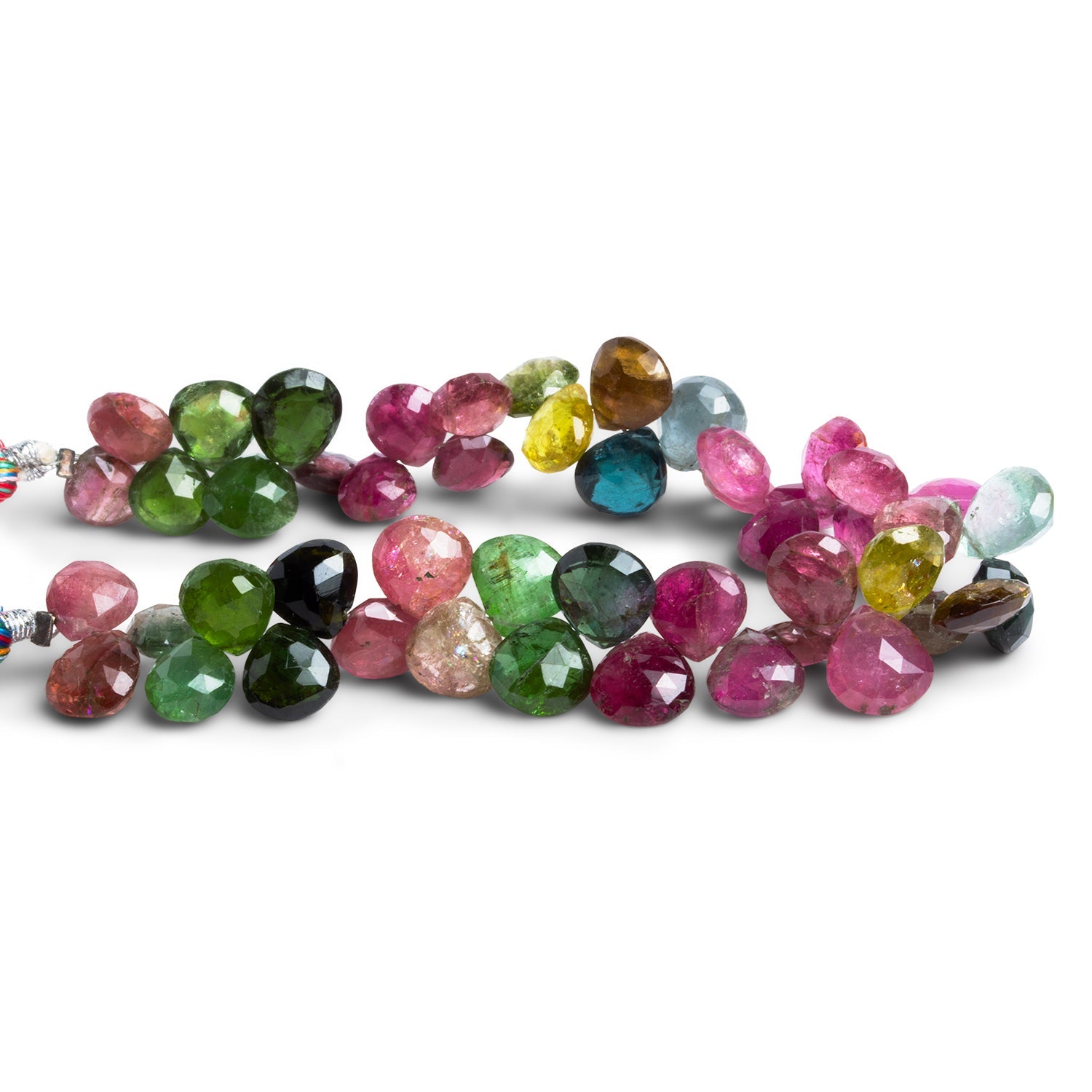 6-9mm Multicolor Tourmaline Faceted Hearts 7 inch 45 beads - The Bead Traders