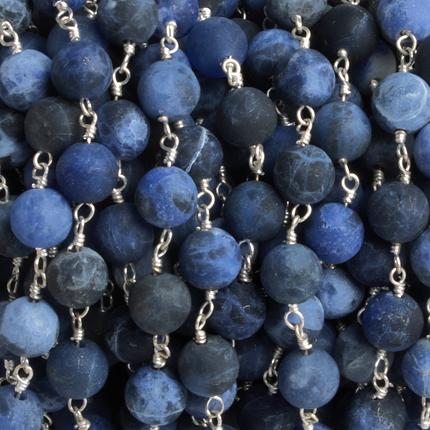 6.5mm Matte Sodalite Plain Round Silver Chain 27 beads - The Bead Traders