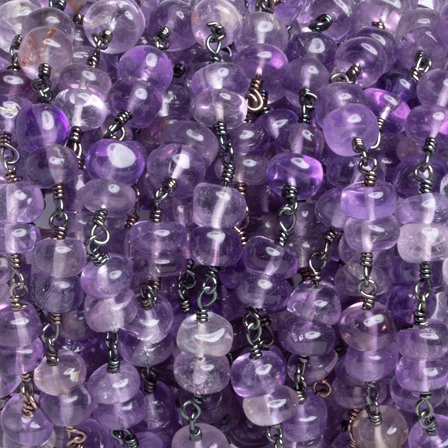 6mm Amethyst Double Rondelle Black Gold Chain 58 beads - The Bead Traders