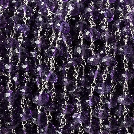 6mm Amethyst Faceted Rondelle Silver Chain 30 beads - The Bead Traders