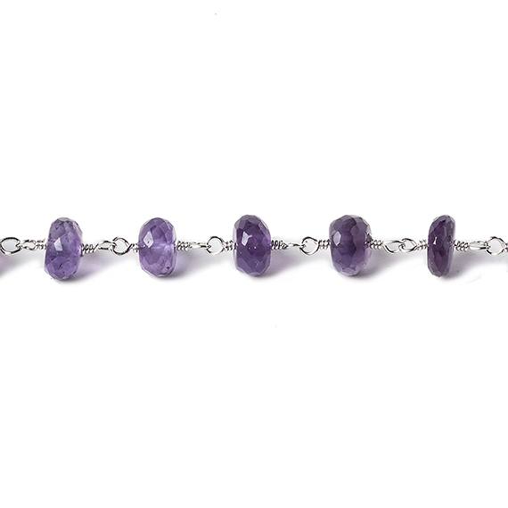 6mm Amethyst Faceted Rondelle Silver Chain 30 beads - The Bead Traders
