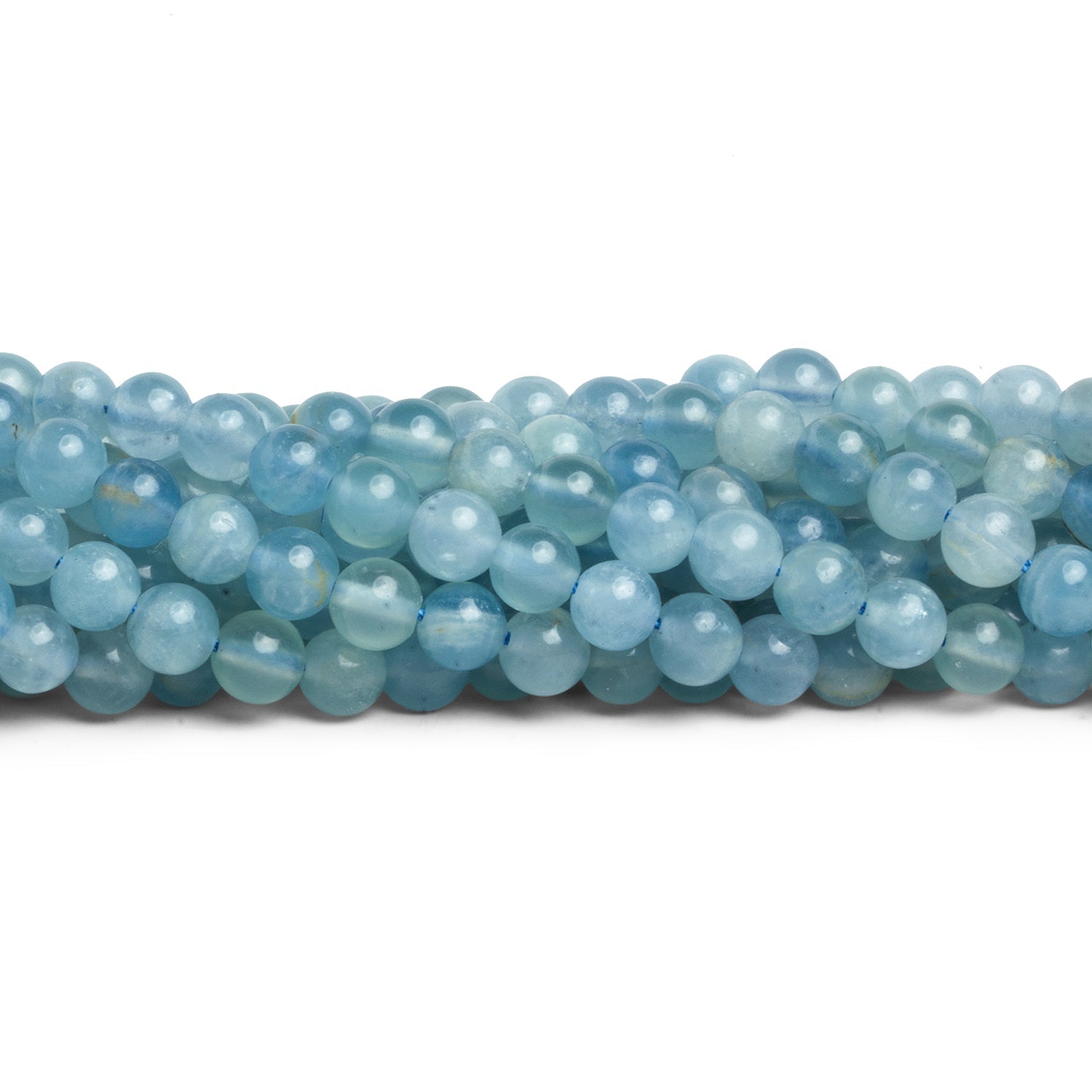 6mm Argentina Lemurian Aquantine Calcite Rounds 15 inch 65 beads - The Bead Traders