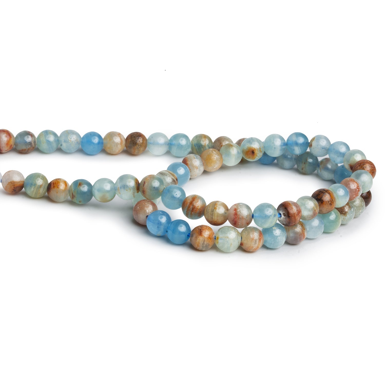 6mm Argentina Lemurian Aquantine Calcite Rounds 15 inch 67 beads - The Bead Traders