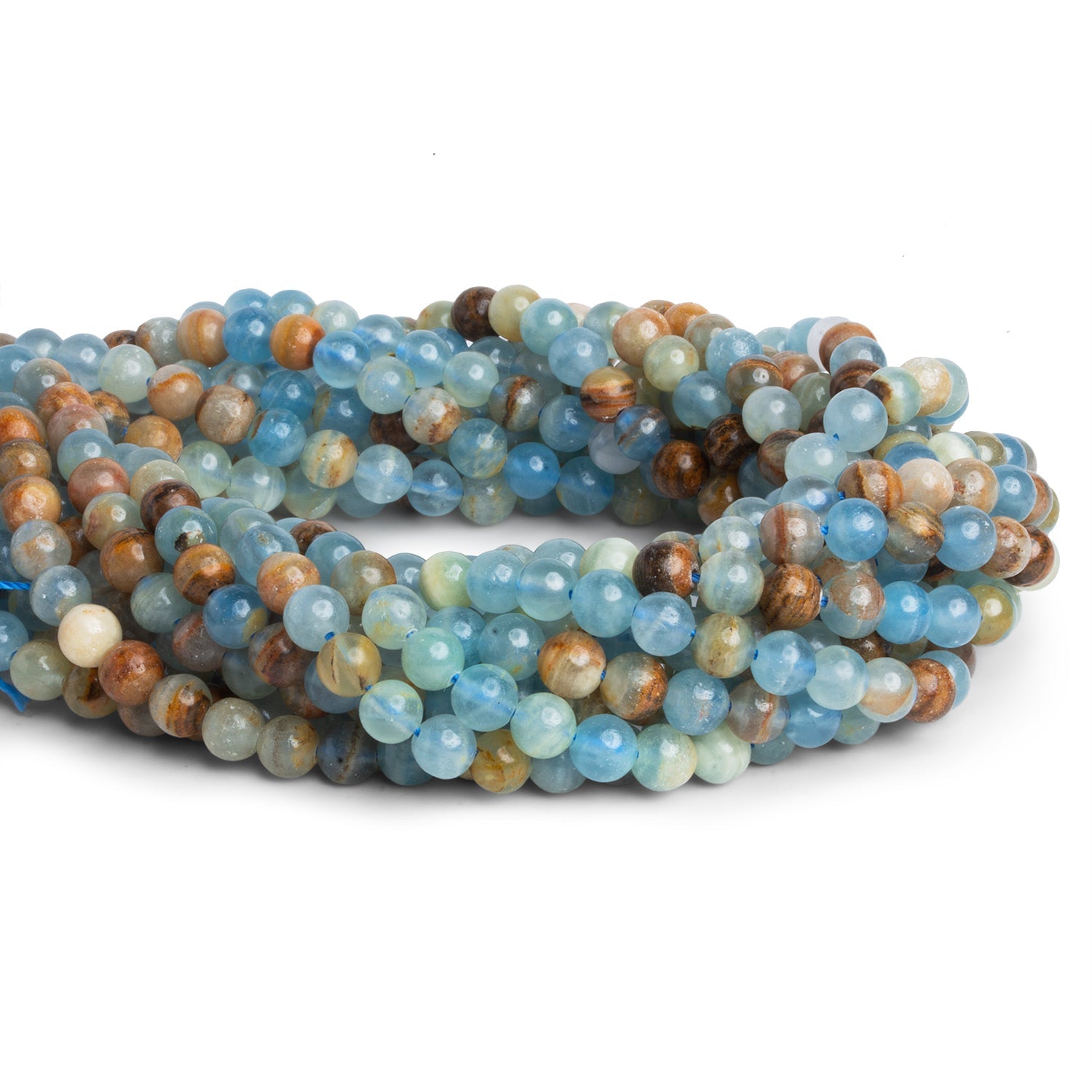 6mm Argentina Lemurian Aquantine Calcite Rounds 15 inch 67 beads - The Bead Traders