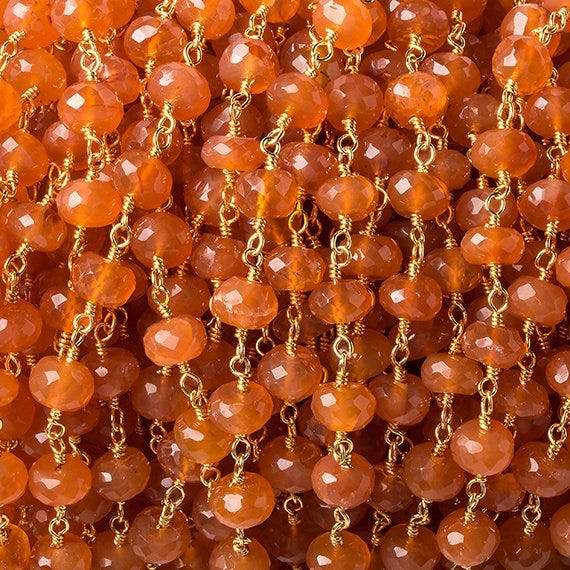 6mm Carnelian Rondelle Gold Chain 30 beads - The Bead Traders