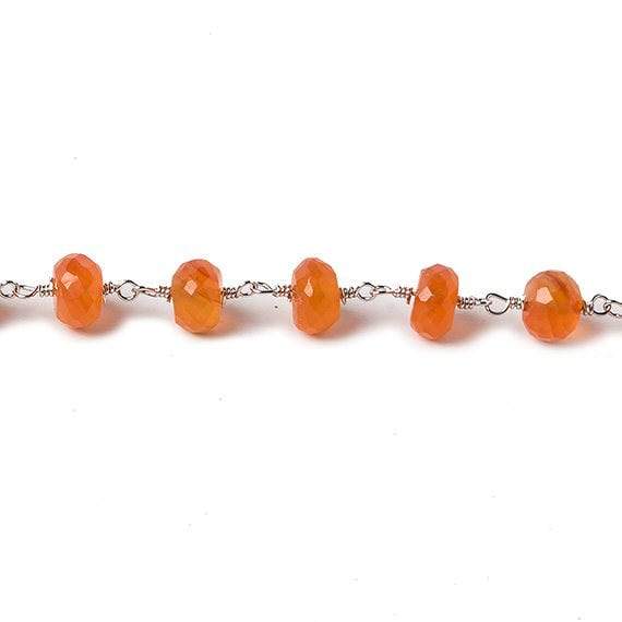 6mm Carnelian Rondelle Silver Chain 30 beads - The Bead Traders