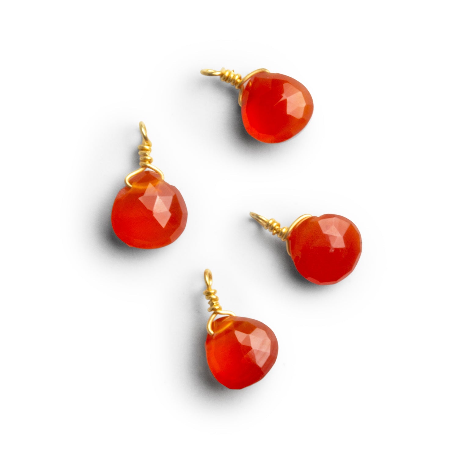 6mm Carnelian Wire - Wrapped Heart Pendants 4 beads - The Bead Traders