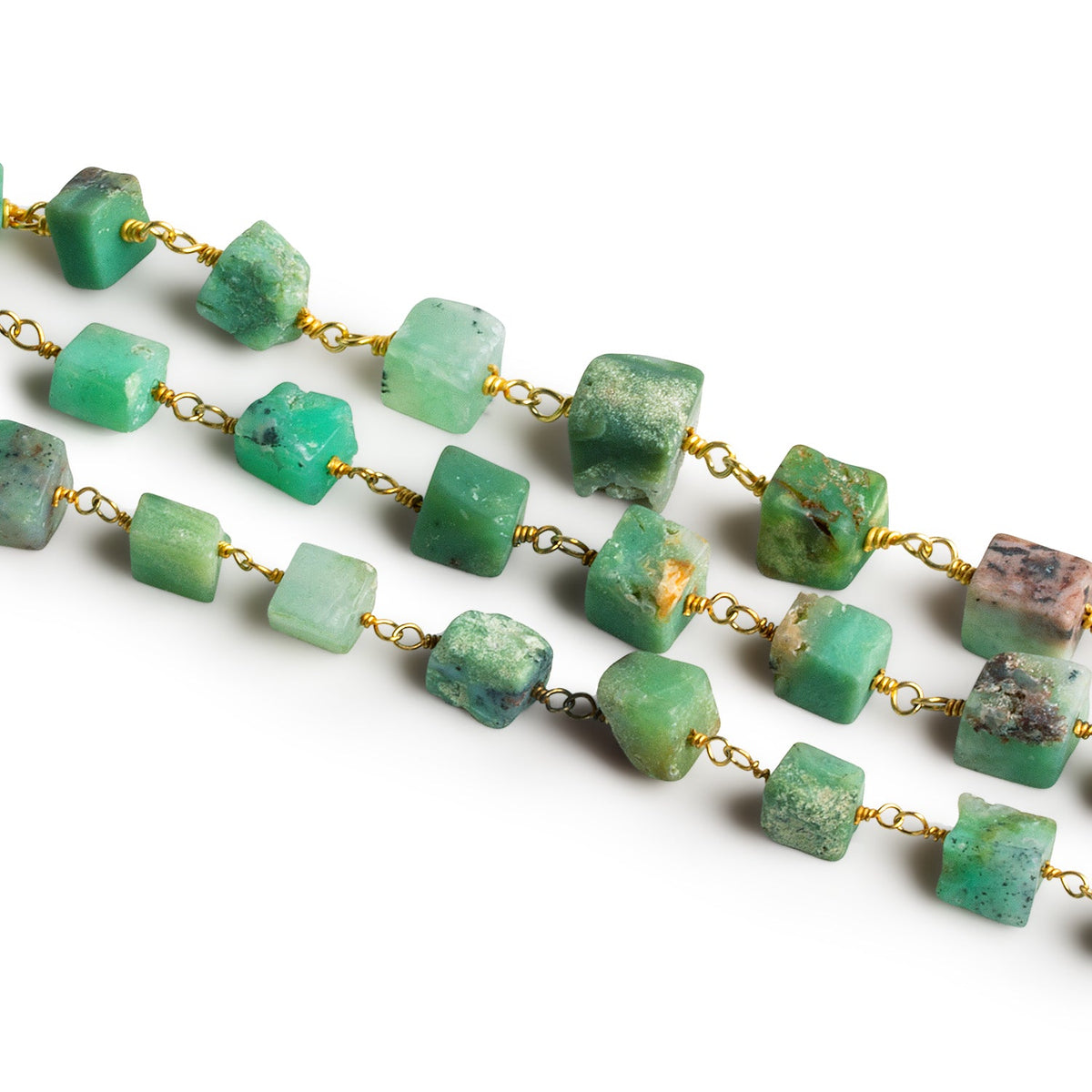 6mm Chrysoprase Cube Gold Chain - Lot of 11 Feet - The Bead Traders