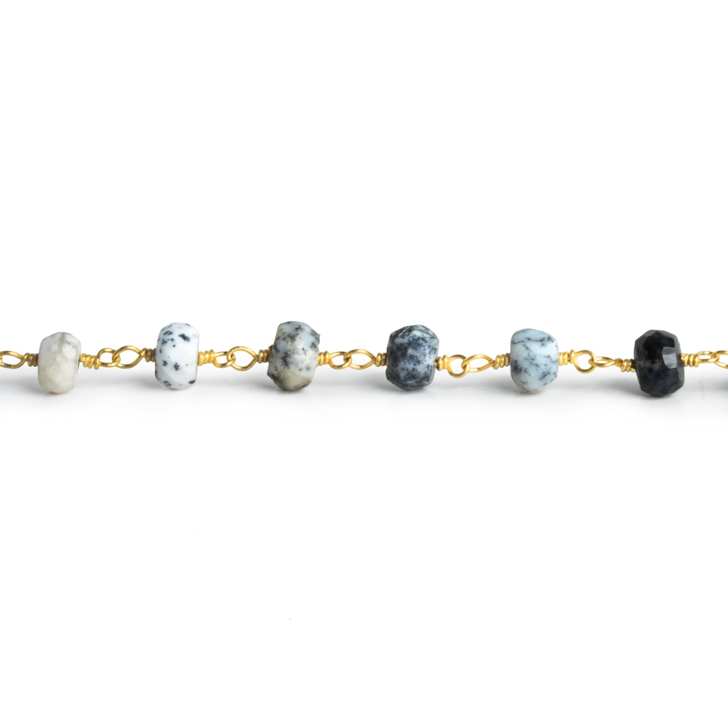 6mm Dendritic Opal Faceted Rondelle Gold Chain 29 Beads - The Bead Traders